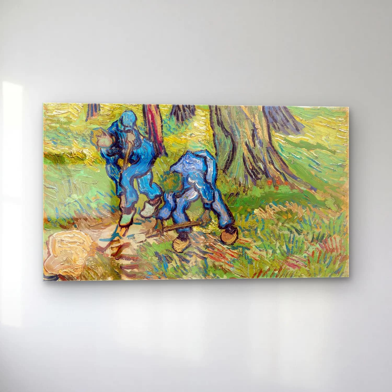 Vincent van Gogh – The Diggers – Mavi Tonlar cam tablo — sol açıdan görünüm