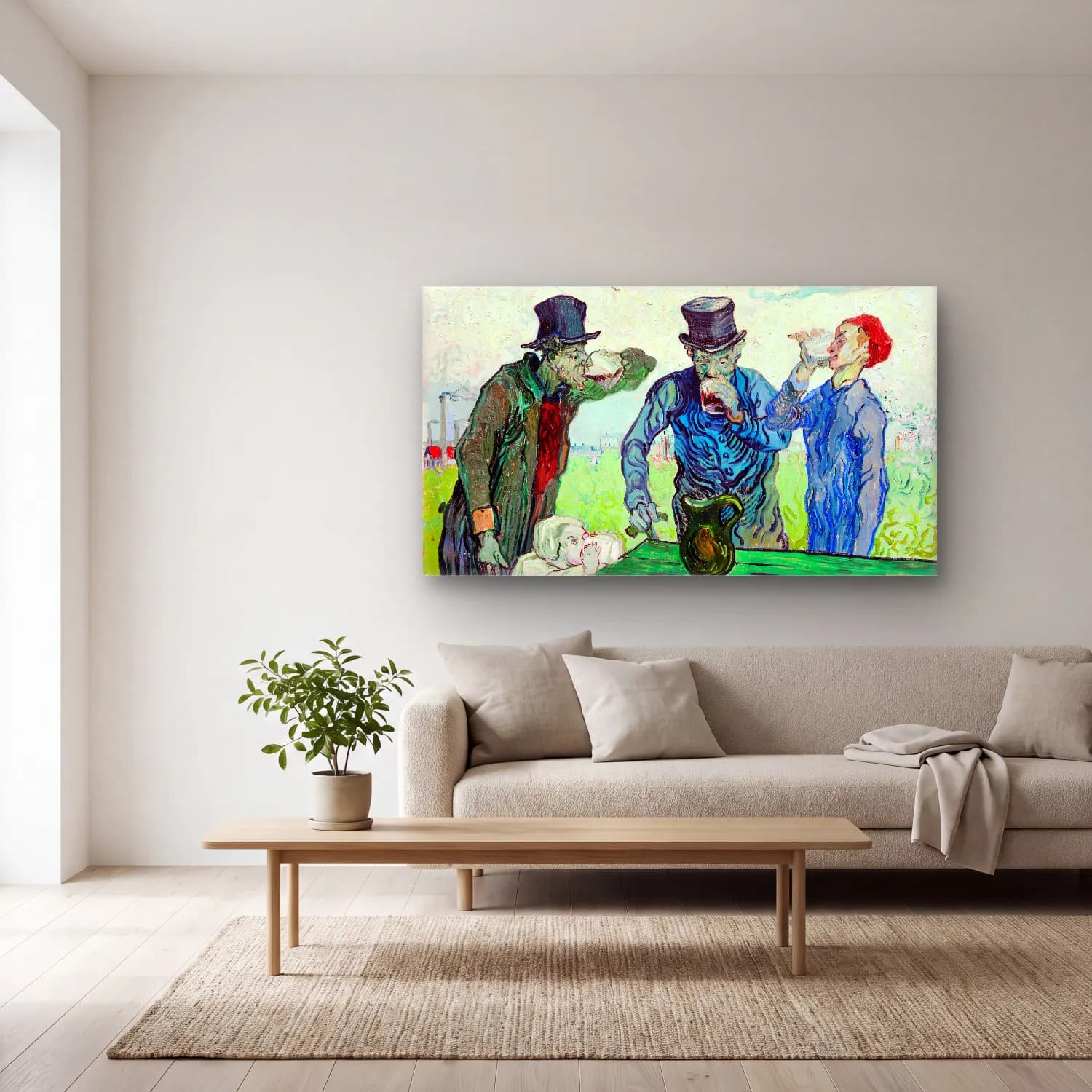 Vincent van Gogh – The Drinkers – Mavi Tonlar cam tablo — açık renk salonda