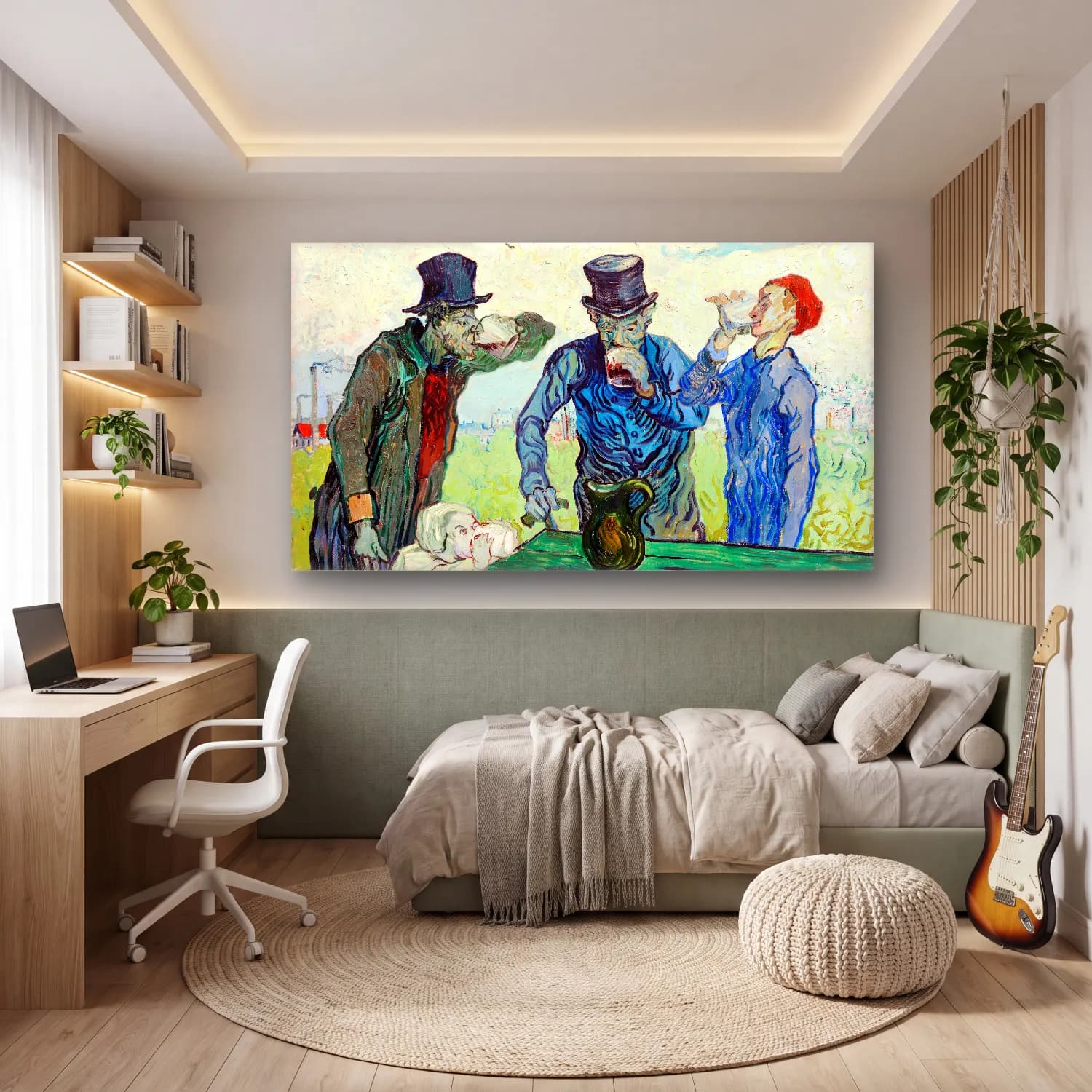Vincent van Gogh – The Drinkers – Mavi Tonlar cam tablo — genç odasında