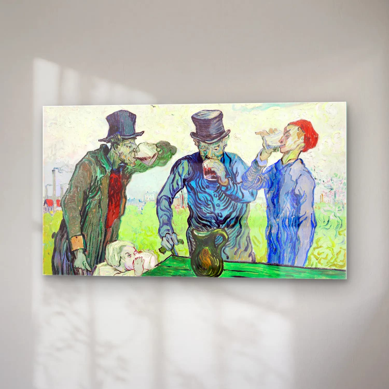 Vincent van Gogh – The Drinkers – Mavi Tonlar cam tablo — sağ açıdan görünüm
