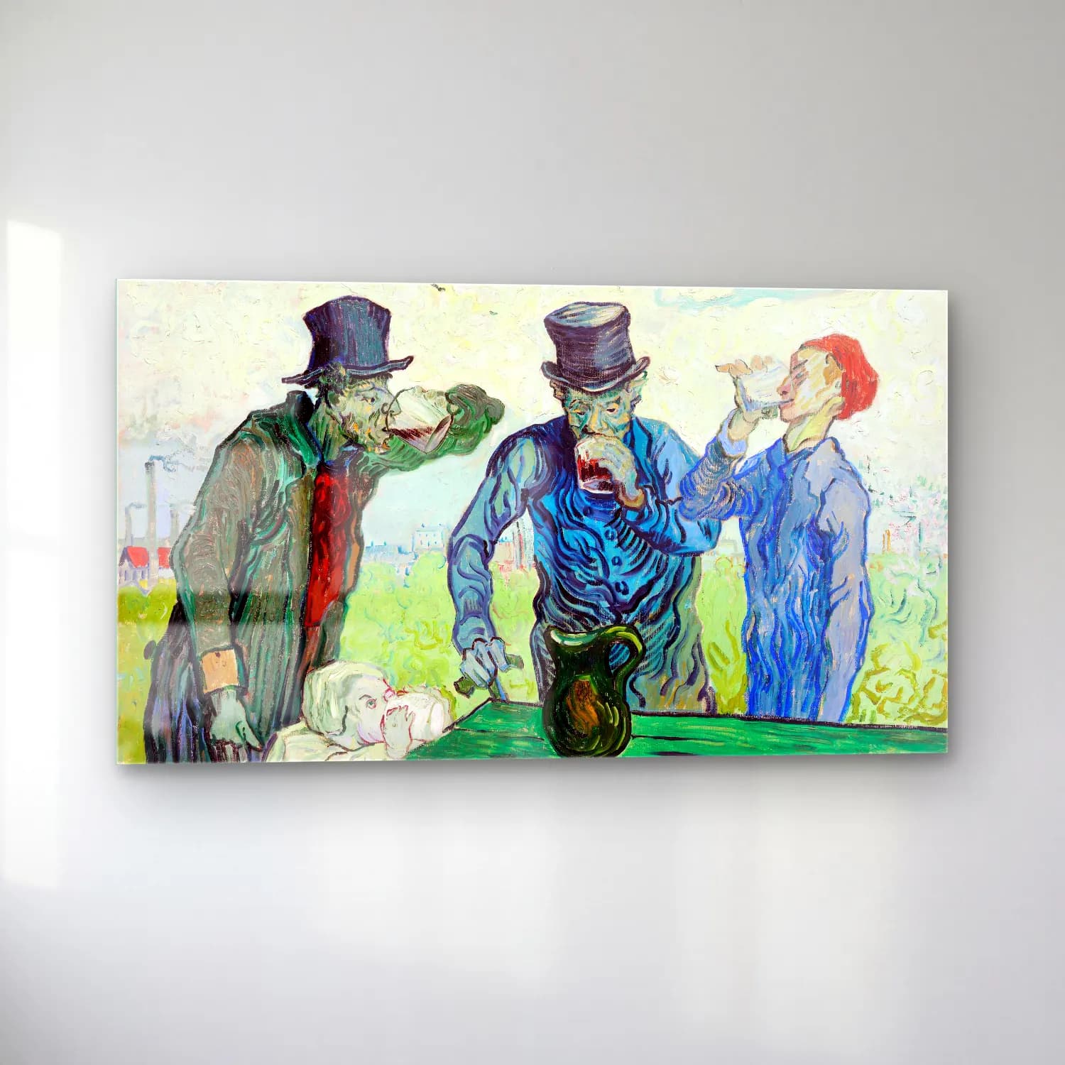 Vincent van Gogh – The Drinkers – Mavi Tonlar cam tablo — sol açıdan görünüm