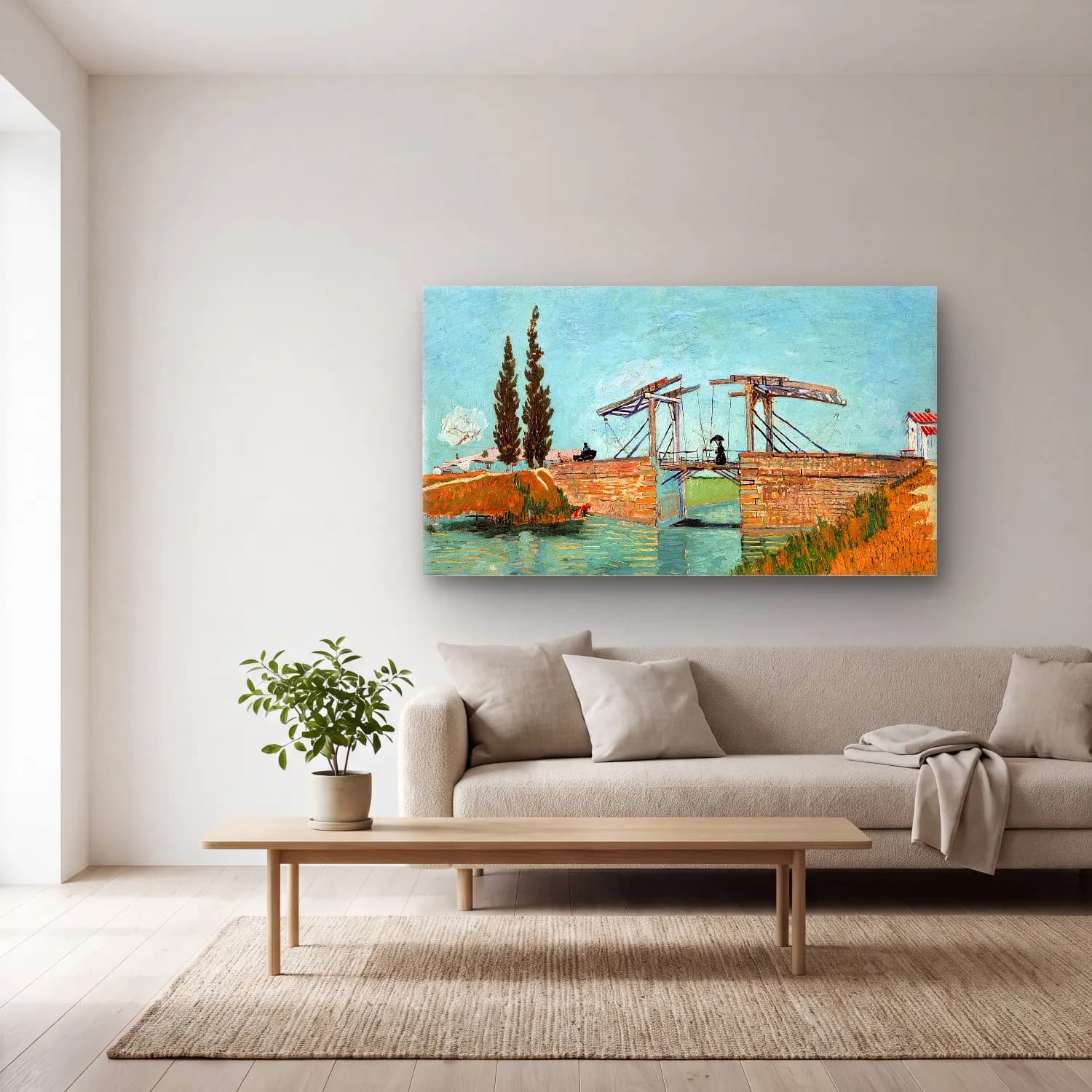 Vincent van Gogh – The Langlois Bridge at Arles cam tablo — açık renk salonda