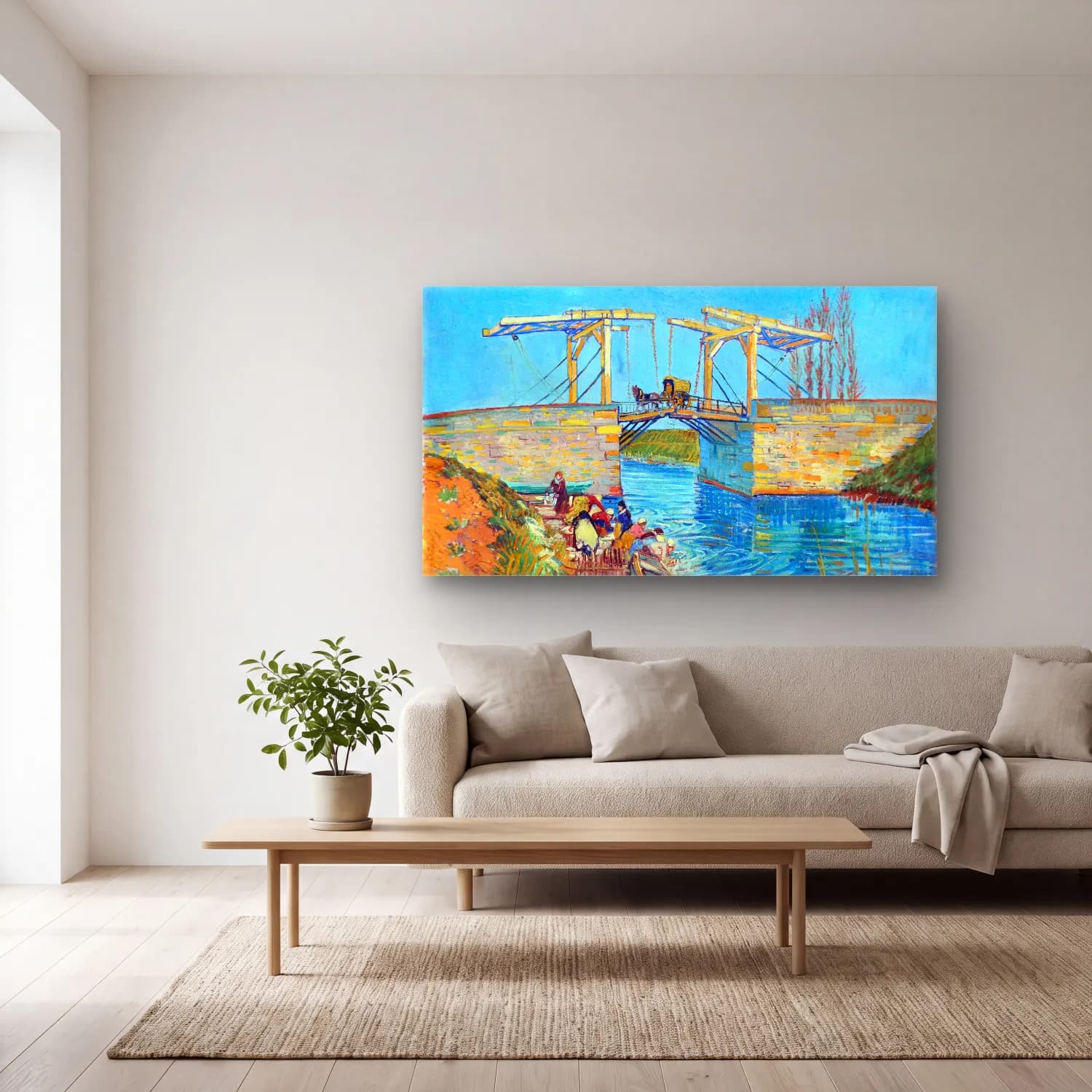 Vincent van Gogh – The Langlois Bridge at Arles – Mavi Tonlar cam tablo — açık renk salonda