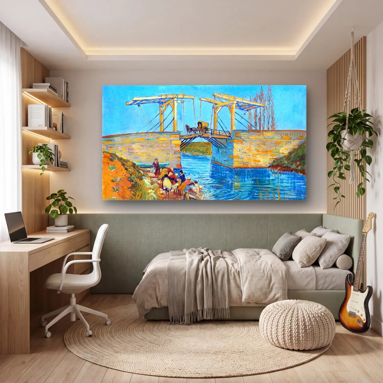 Vincent van Gogh – The Langlois Bridge at Arles – Mavi Tonlar cam tablo — genç odasında