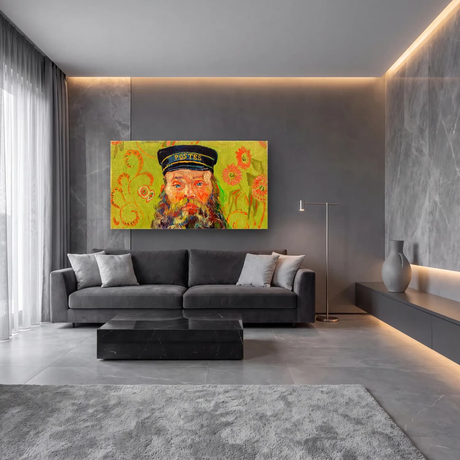 Vincent van Gogh – The Postman (Joseph Roulin) cam tablo — lüks salon duvarında