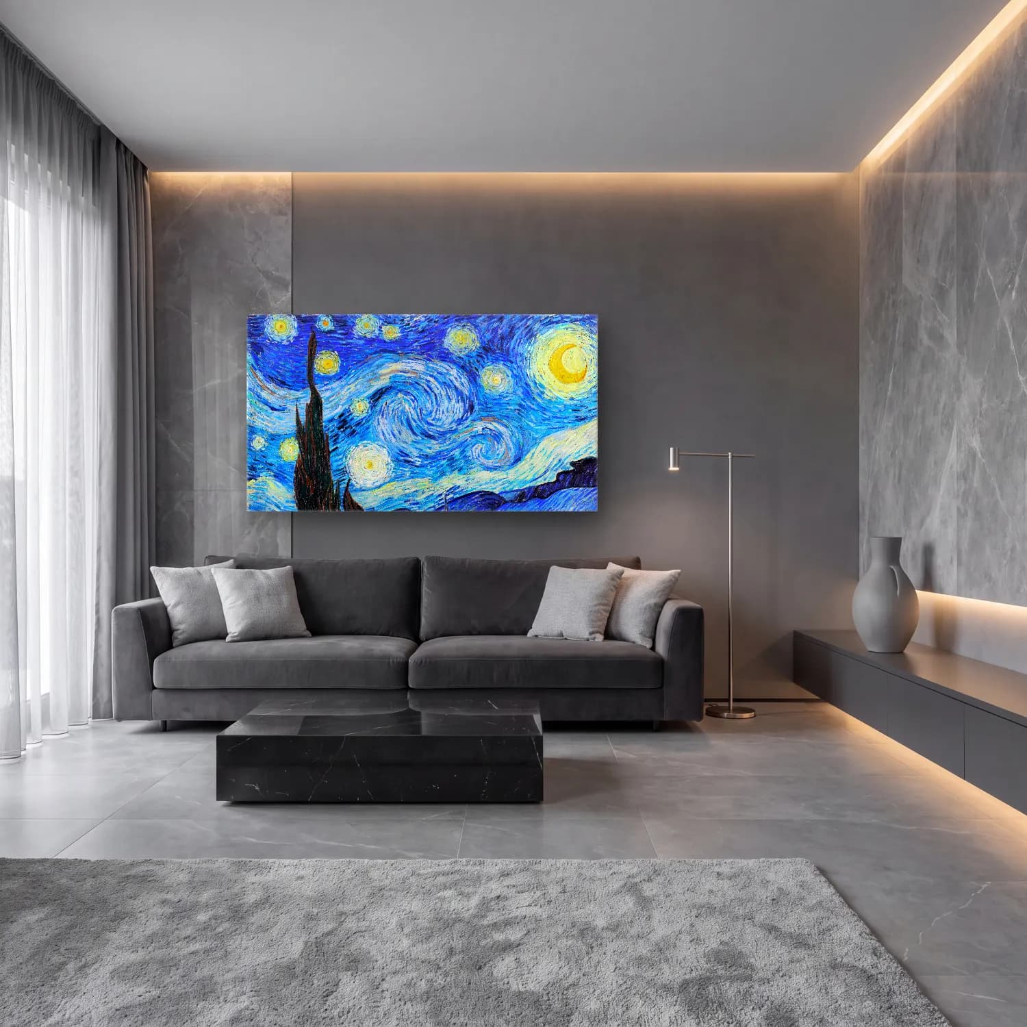 Vincent van Gogh – The Starry Night cam tablo — lüks salon duvarında