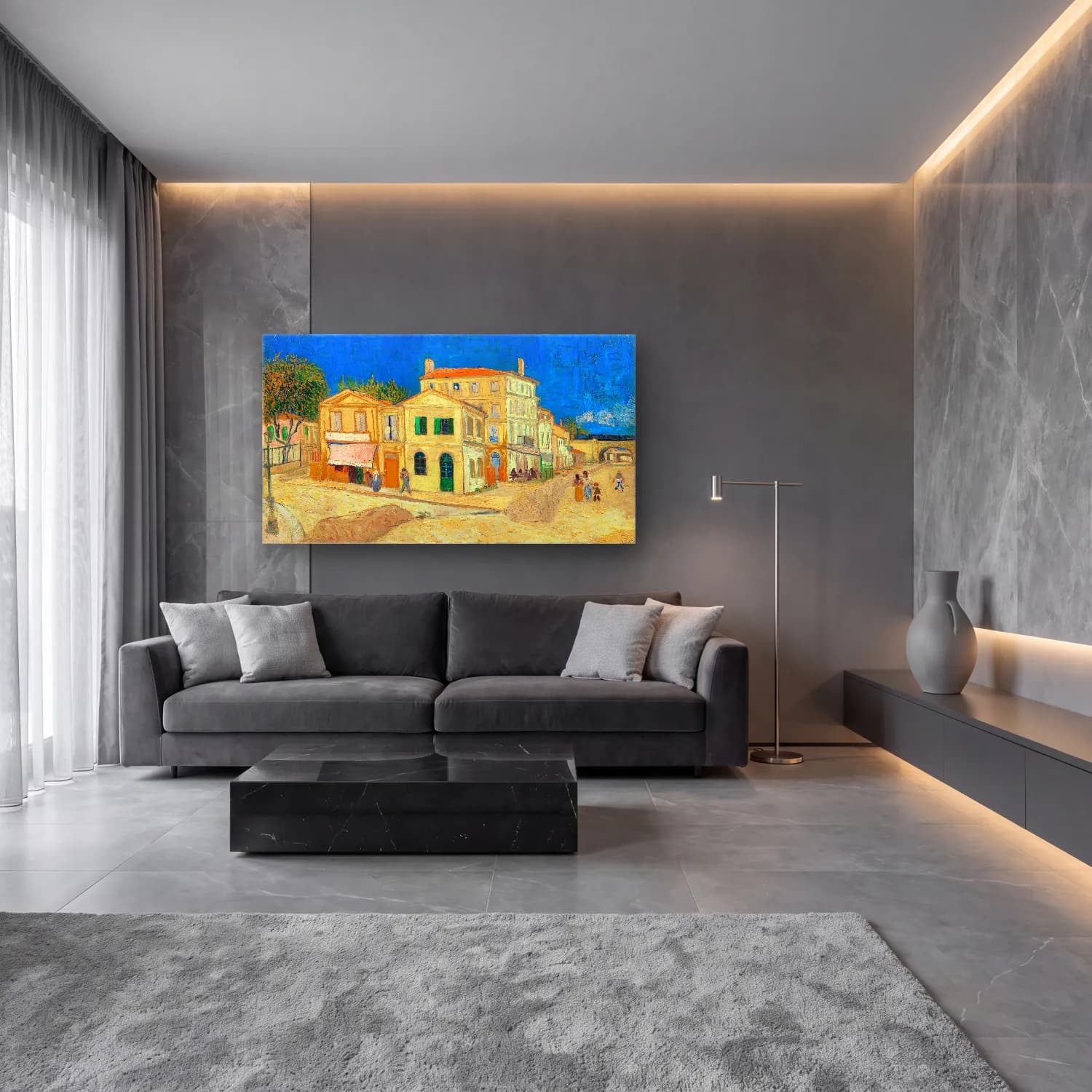 Vincent van Gogh – The Yellow House cam tablo — lüks salon duvarında