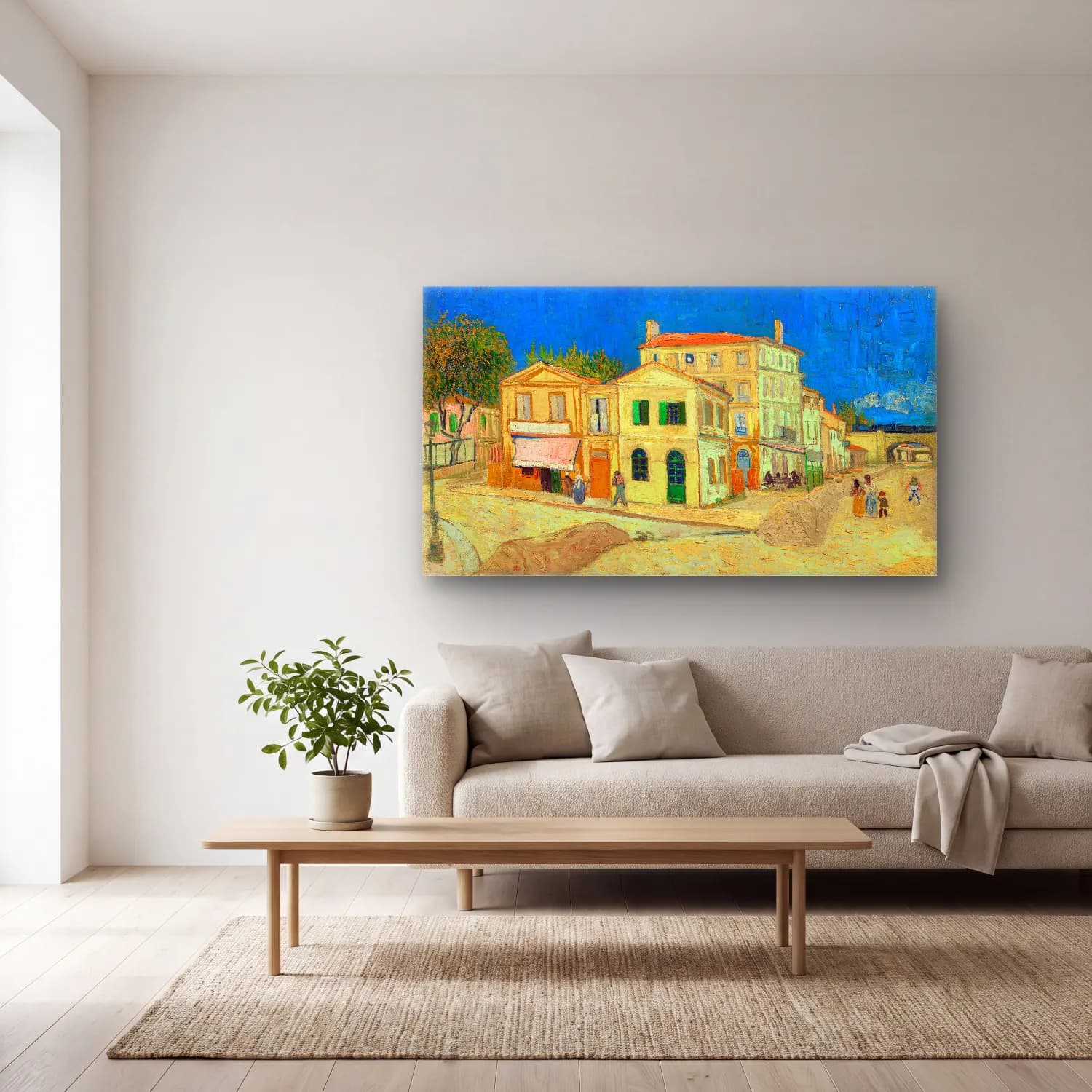 Vincent van Gogh – The Yellow House cam tablo — açık renk salonda