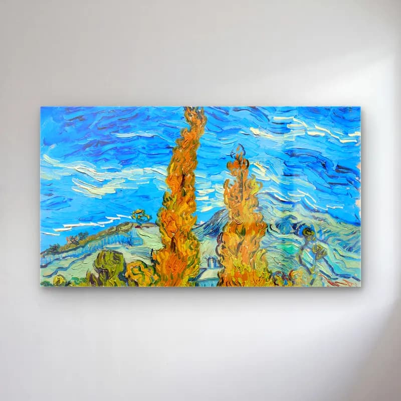 Vincent van Gogh – The poplars of Saint-Rémy cam tablo — Vincent van Gogh – The poplars of Saint-Rémy — empresyonist sonbahar ağaçları