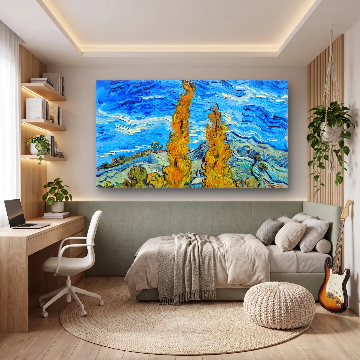 Vincent van Gogh – The poplars of Saint-Rémy cam tablo — genç odasında