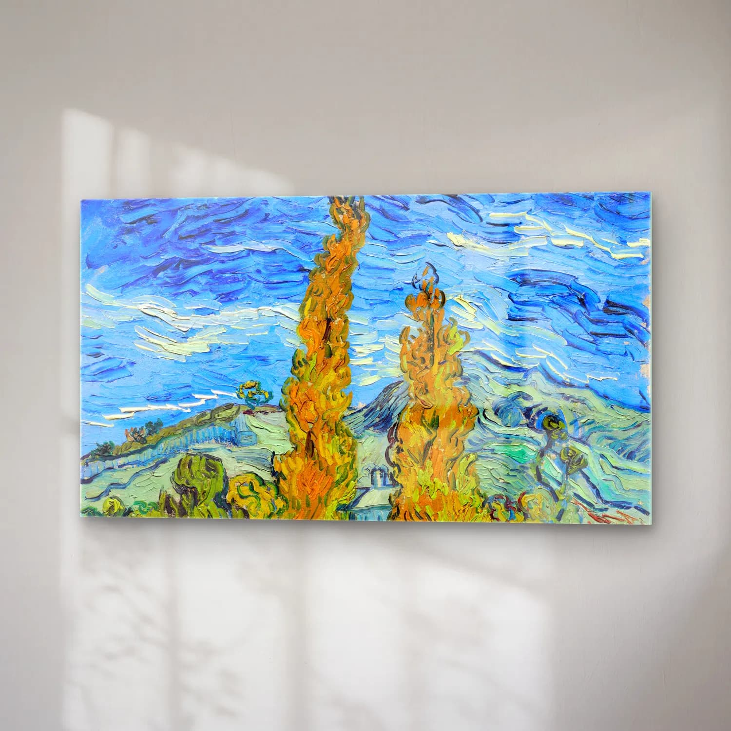Vincent van Gogh – The poplars of Saint-Rémy cam tablo — sağ açıdan görünüm