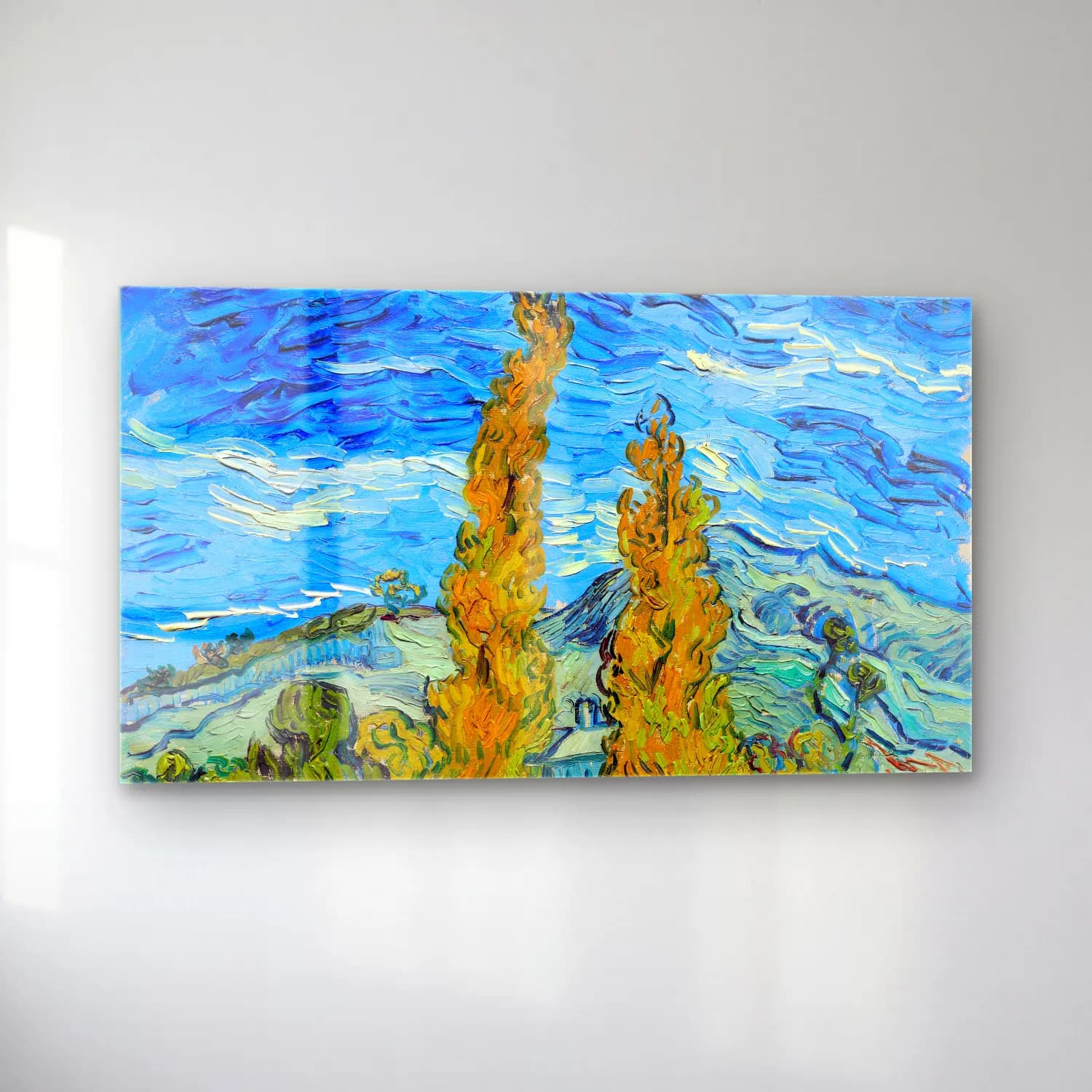 Vincent van Gogh – The poplars of Saint-Rémy cam tablo — sol açıdan görünüm