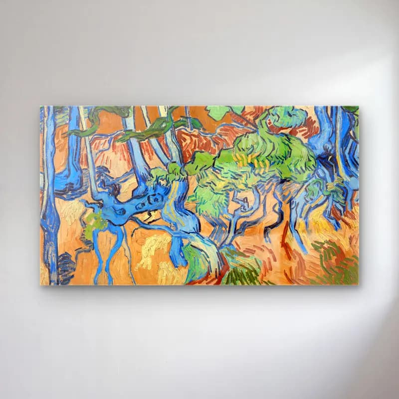 Vincent van Gogh – Tree Roots – Mavi Tonlar cam tablo — Vincent van Gogh – Tree Roots – Mavi Tonlar — empresyonist orman
