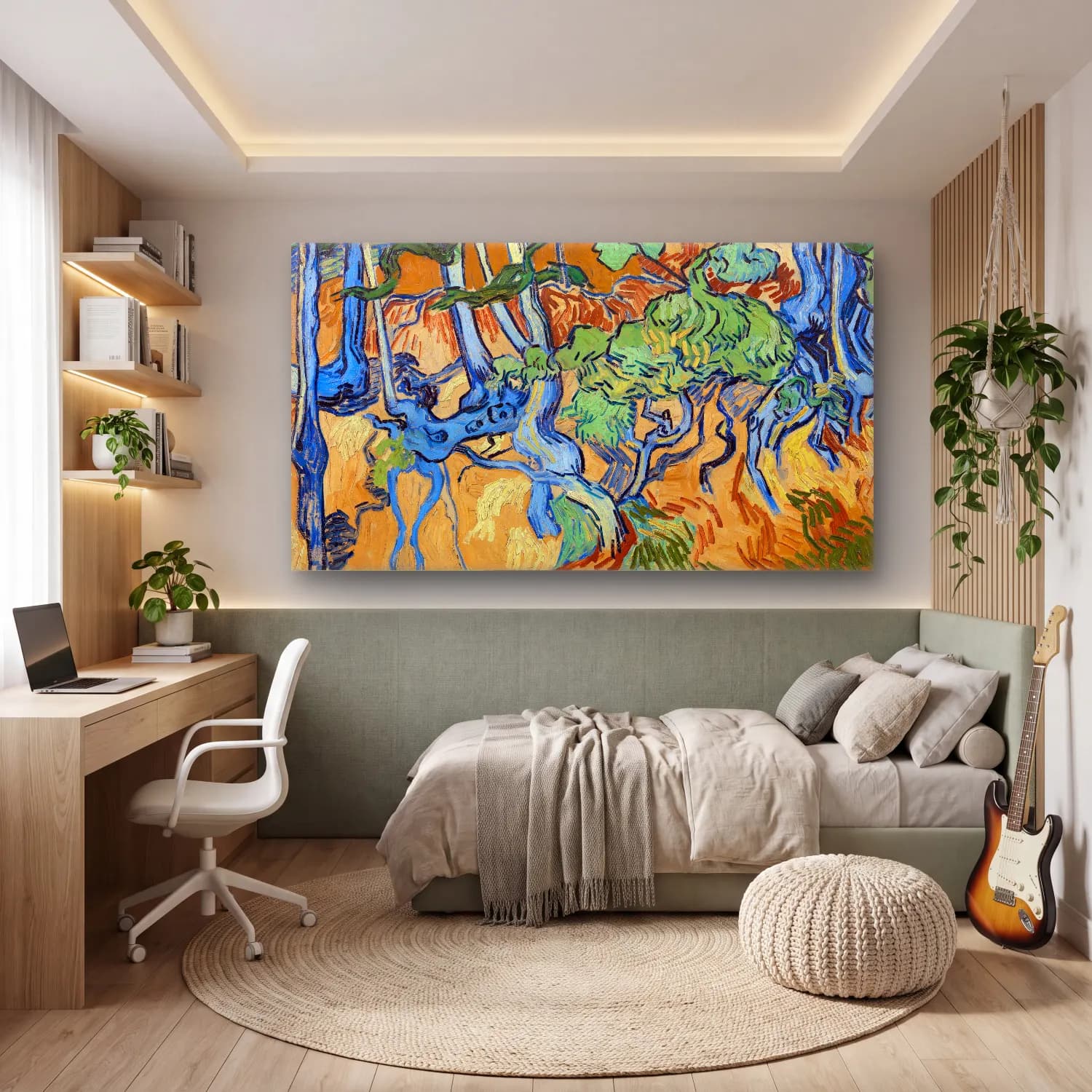 Vincent van Gogh – Tree Roots – Mavi Tonlar cam tablo — genç odasında