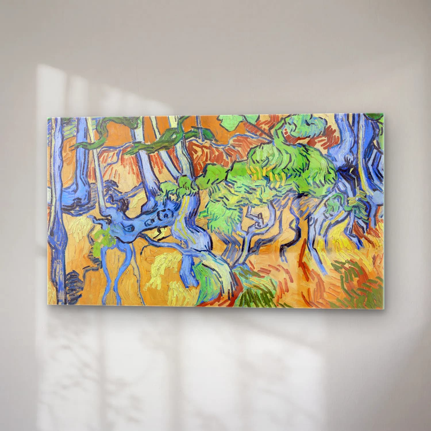 Vincent van Gogh – Tree Roots – Mavi Tonlar cam tablo — sağ açıdan görünüm