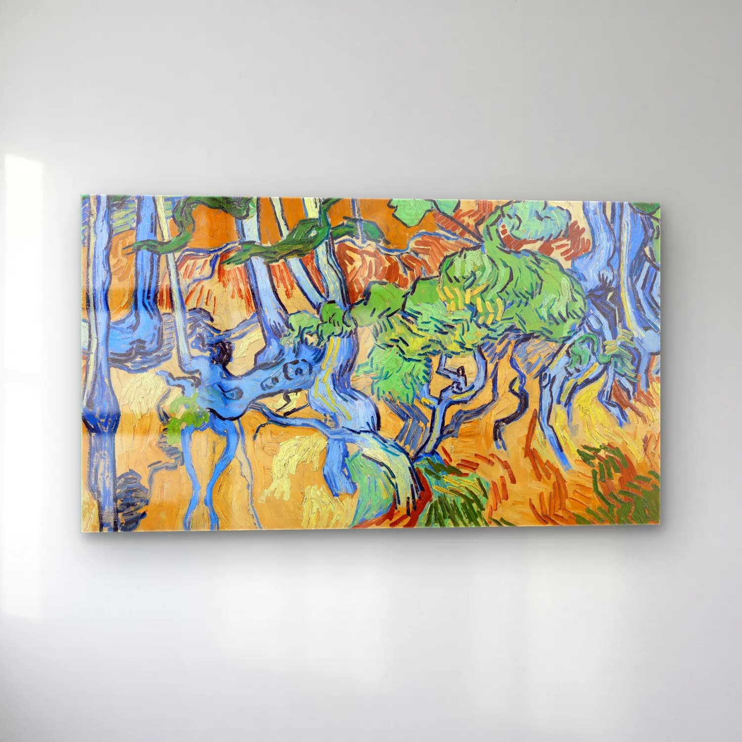 Vincent van Gogh – Tree Roots – Mavi Tonlar cam tablo — sol açıdan görünüm