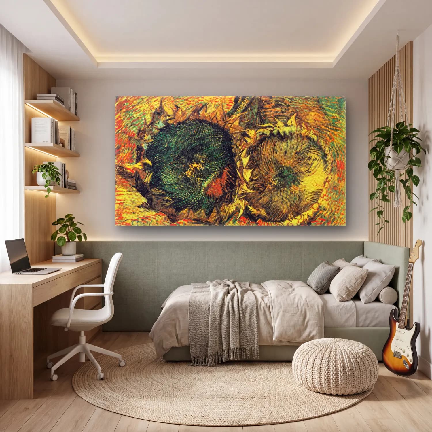 Vincent van Gogh – Two Cut Sunflowers cam tablo — genç odasında