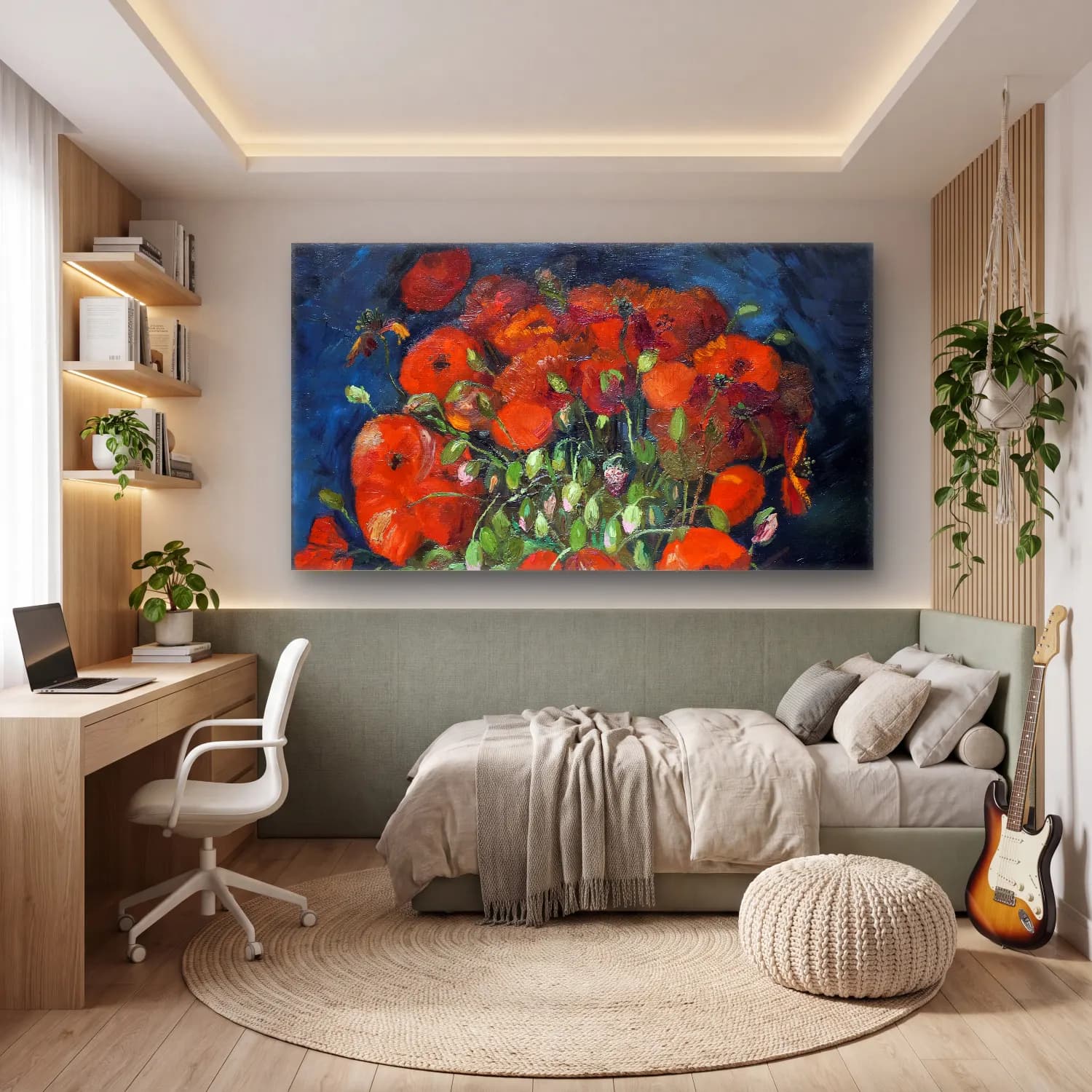 Vincent van Gogh – Vase with Poppies – Kırmızı Tonlar cam tablo — genç odasında