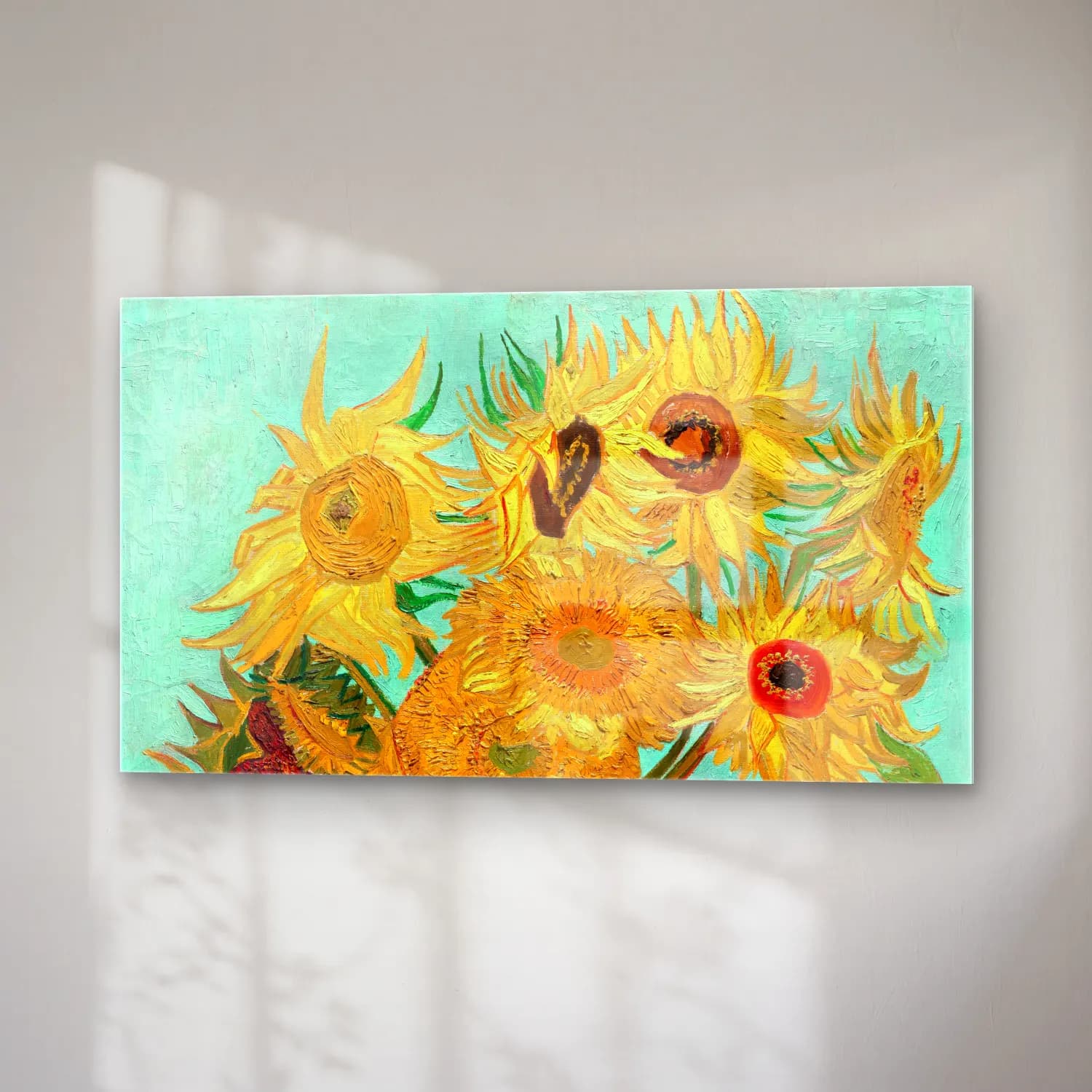Vincent van Gogh – Vase with Twelve Sunflowers No. 4 cam tablo — sağ açıdan görünüm