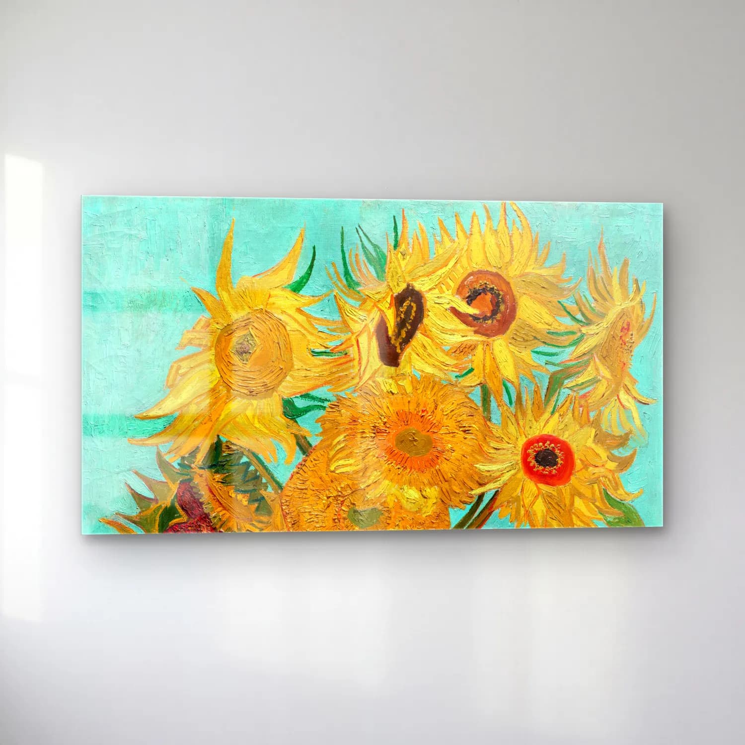 Vincent van Gogh – Vase with Twelve Sunflowers No. 4 cam tablo — sol açıdan görünüm