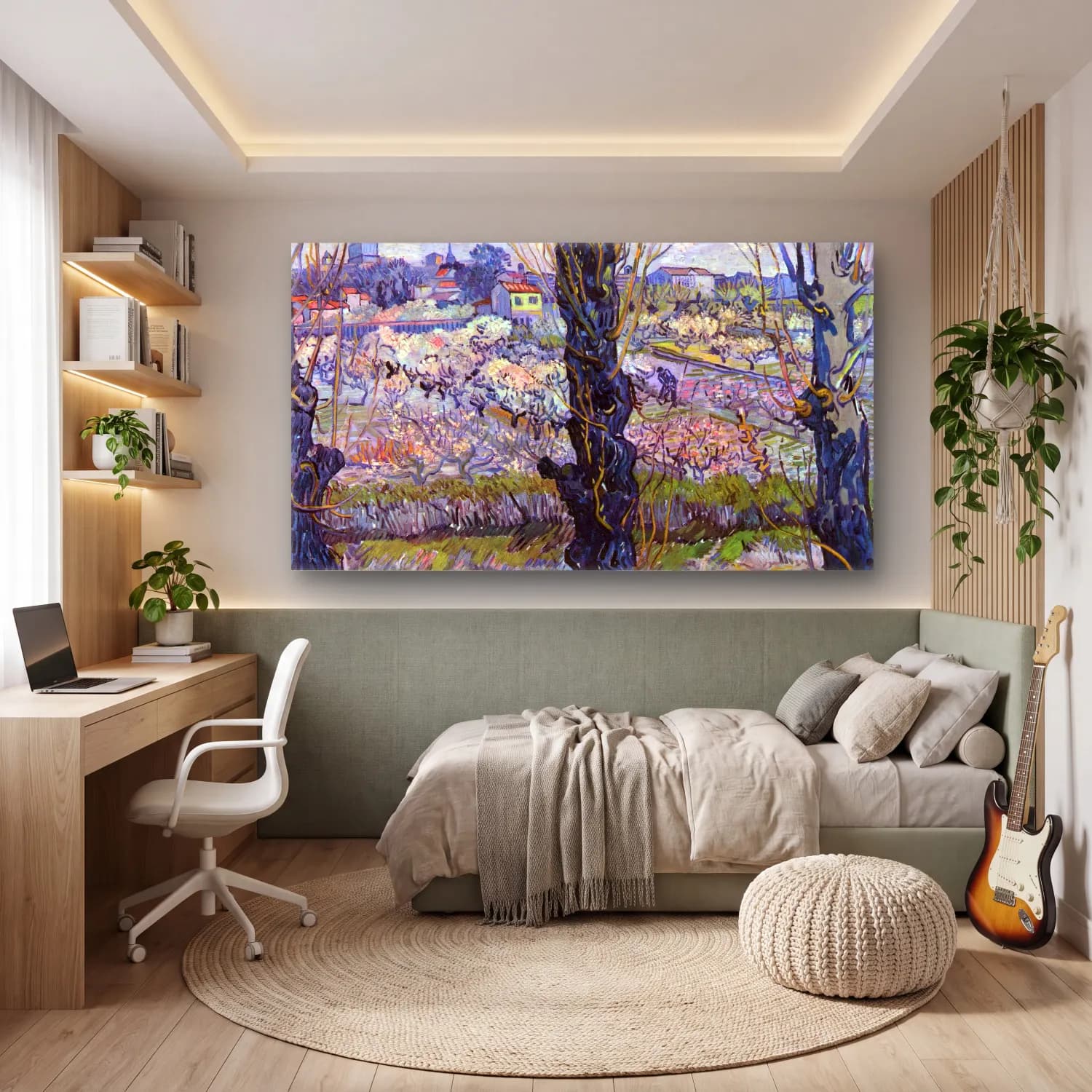 Vincent van Gogh – View of Arles, Flowering Orchards cam tablo — genç odasında