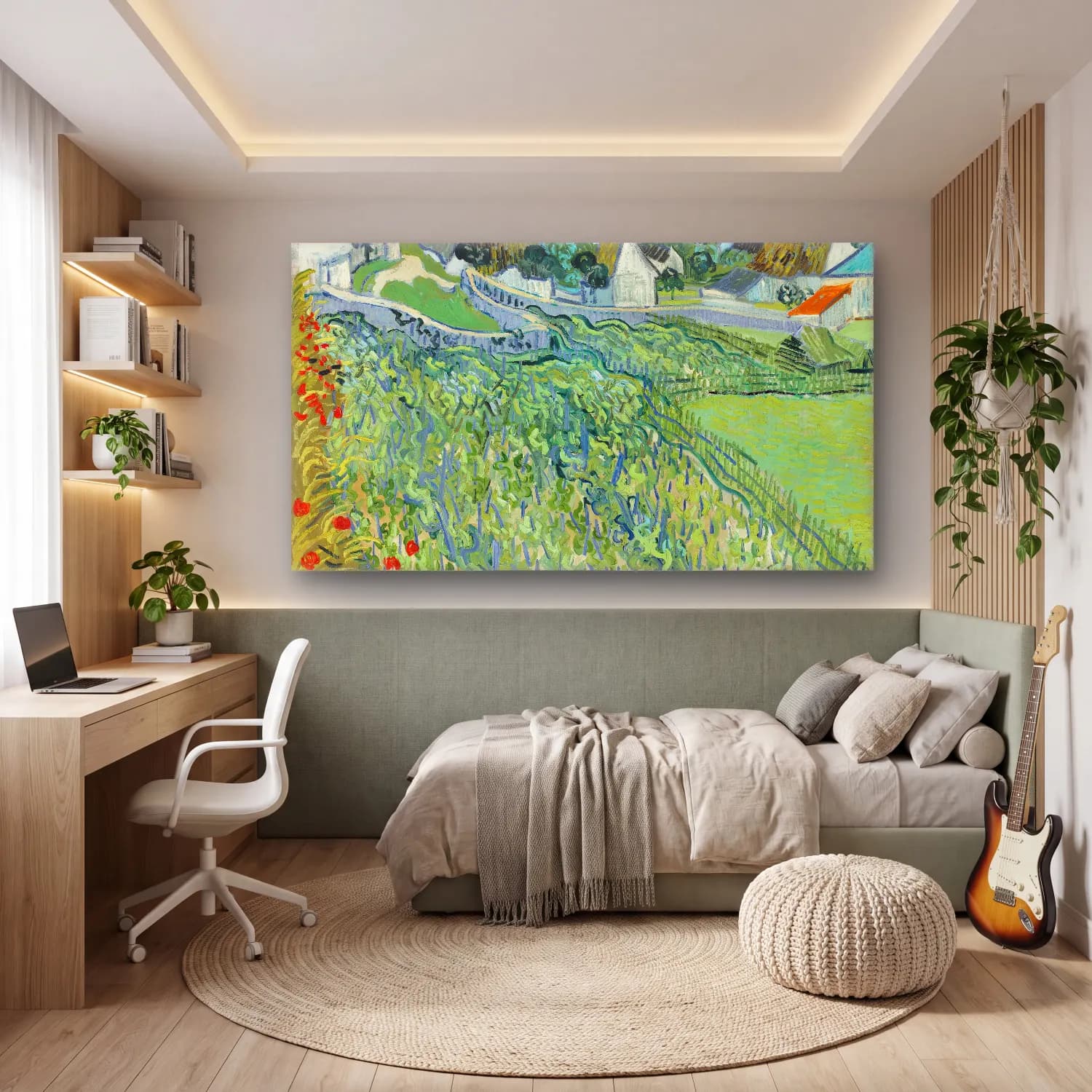 Vincent van Gogh – Vineyards with a View of Auvers cam tablo — genç odasında