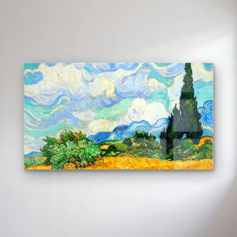 Vincent van Gogh – Wheat Field with Cypresses cam tablo — Vincent van Gogh – Wheat Field with Cypresses — empresyonist buğday tarlası