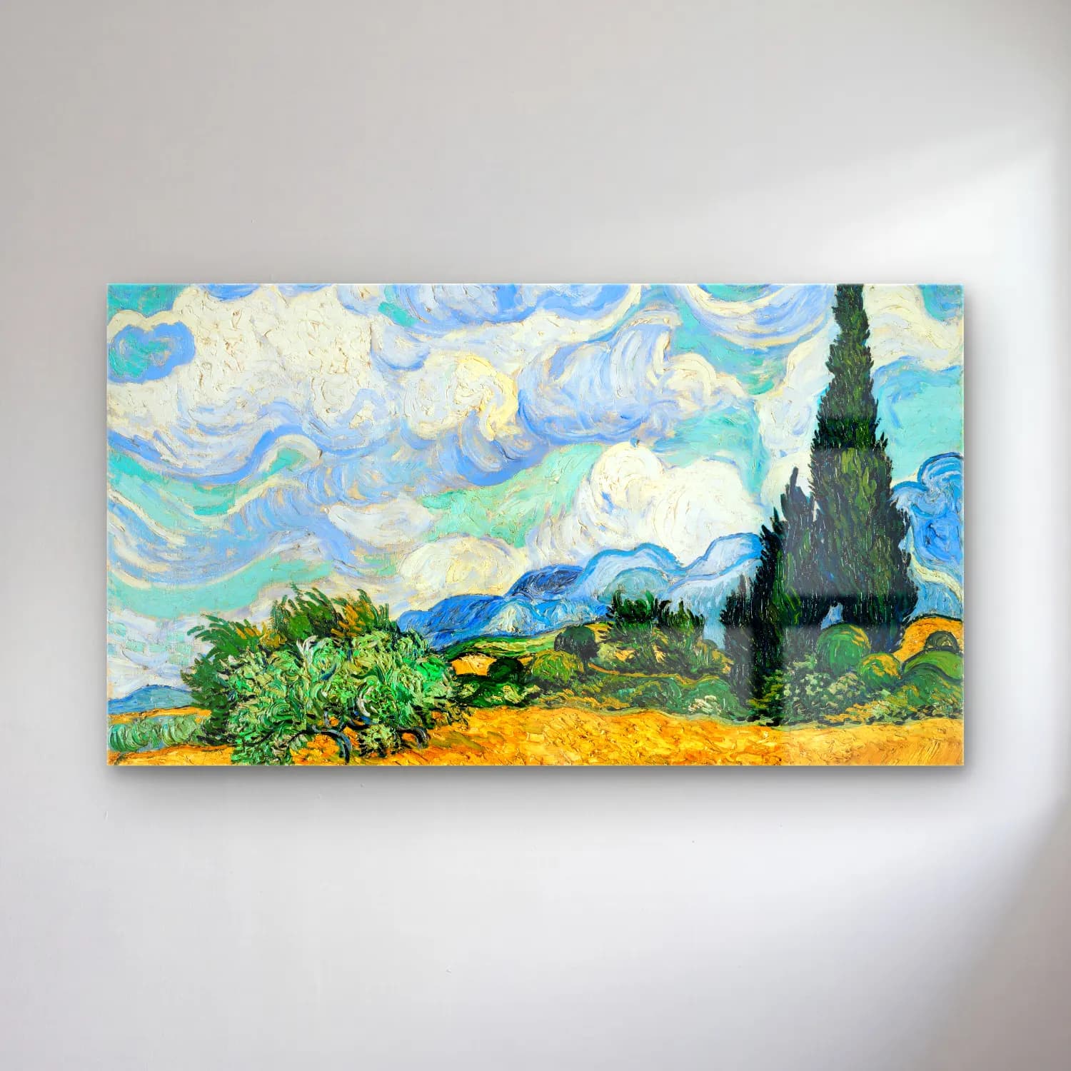 Vincent van Gogh – Wheat Field with Cypresses cam tablo — Vincent van Gogh – Wheat Field with Cypresses — empresyonist buğday tarlası