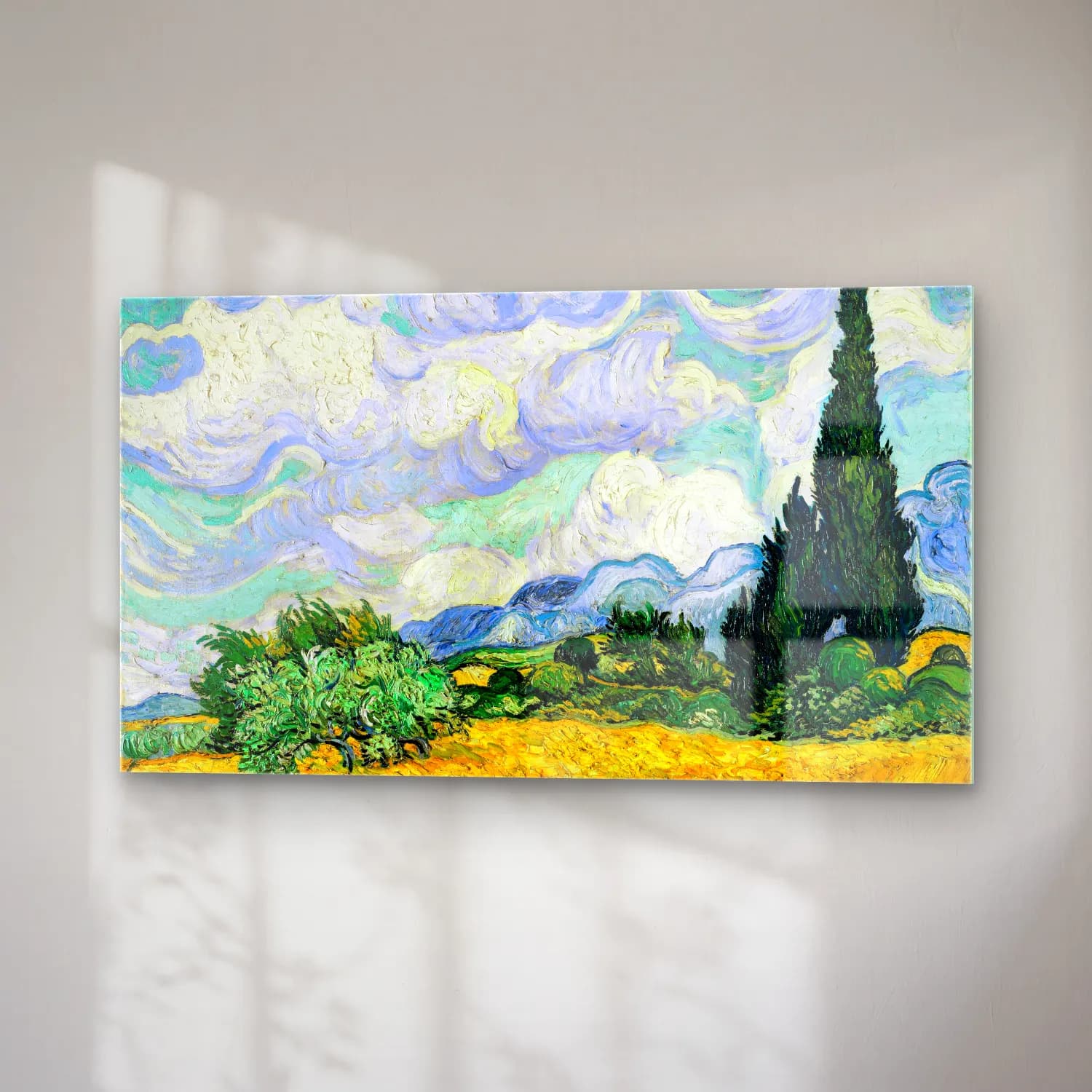 Vincent van Gogh – Wheat Field with Cypresses cam tablo — sağ açıdan görünüm