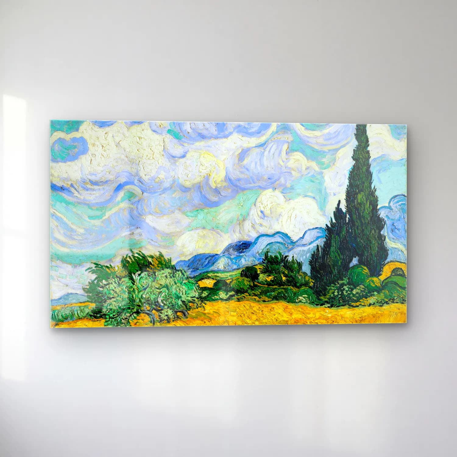 Vincent van Gogh – Wheat Field with Cypresses cam tablo — sol açıdan görünüm