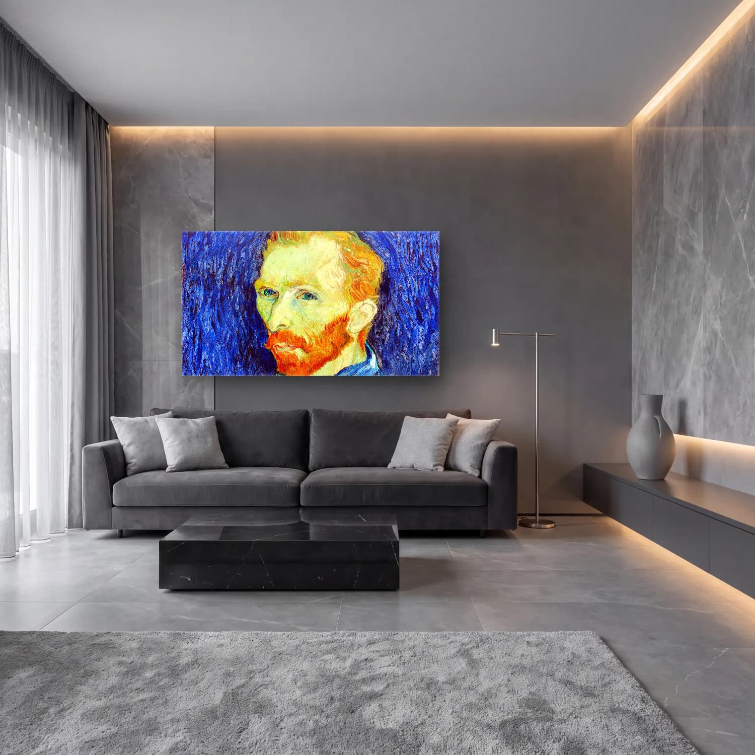Vincent van Gogh – self-portrait – Mavi Tonlar cam tablo — lüks salon duvarında