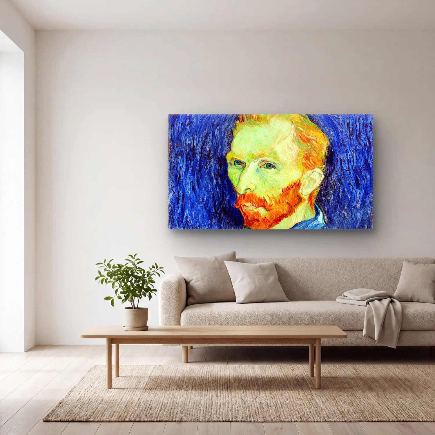 Vincent van Gogh – self-portrait – Mavi Tonlar cam tablo — açık renk salonda