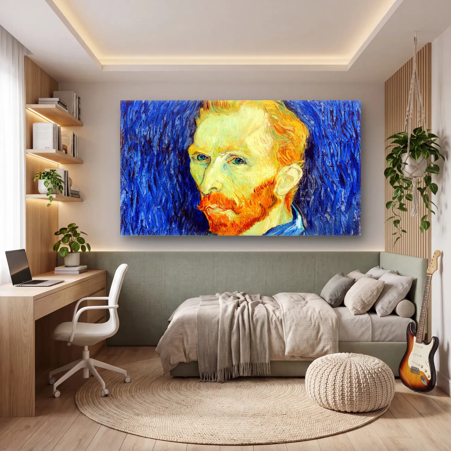 Vincent van Gogh – self-portrait – Mavi Tonlar cam tablo — genç odasında
