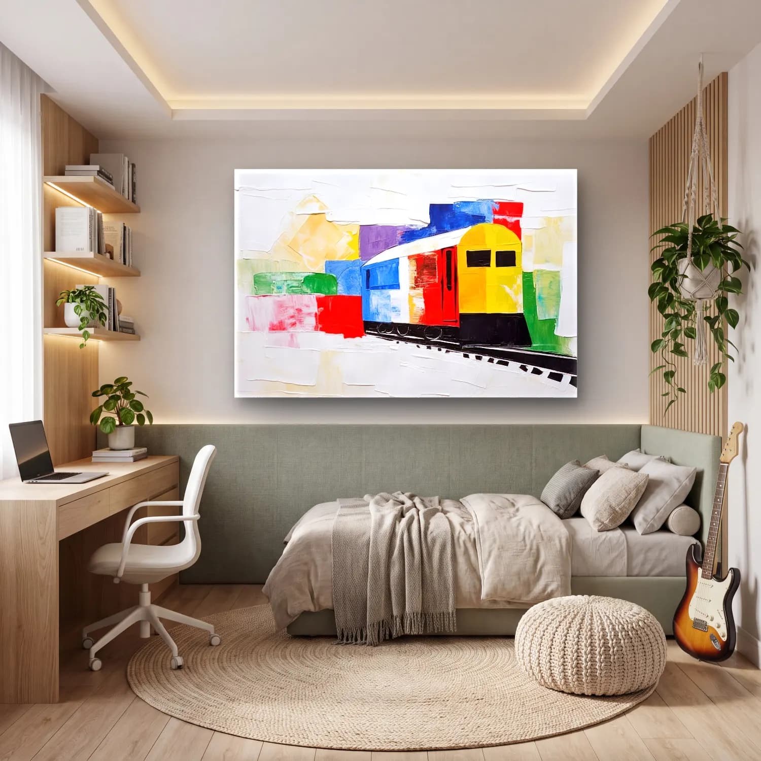 Modern Soyut Tren cam tablo — genç odasında