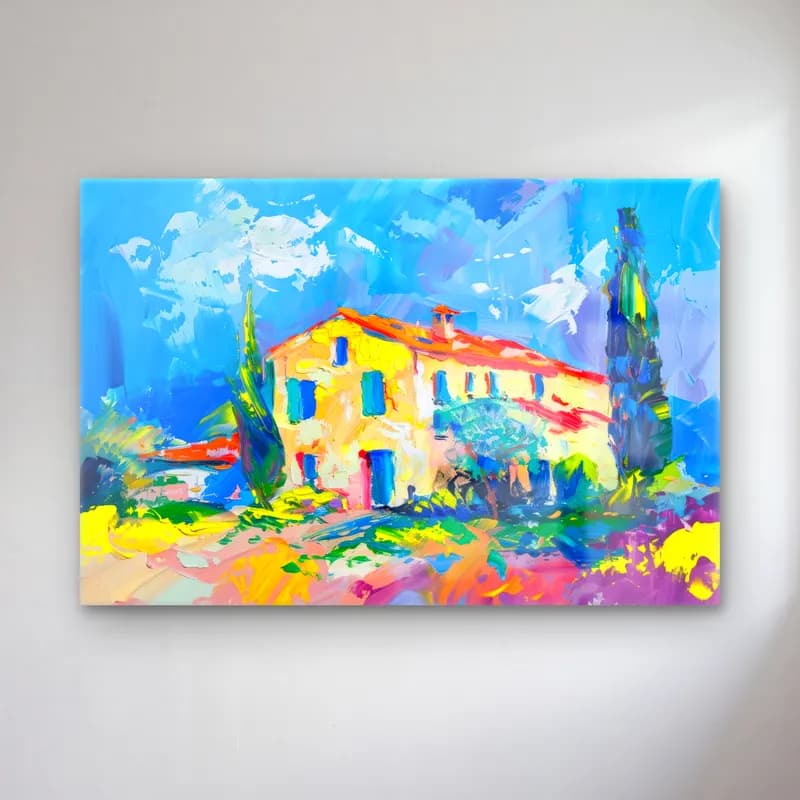 Empresyonist Kır Evi – Pastel Tonlar cam tablo — Empresyonist Kır Evi – Pastel Tonlar — empresyonist kır evi