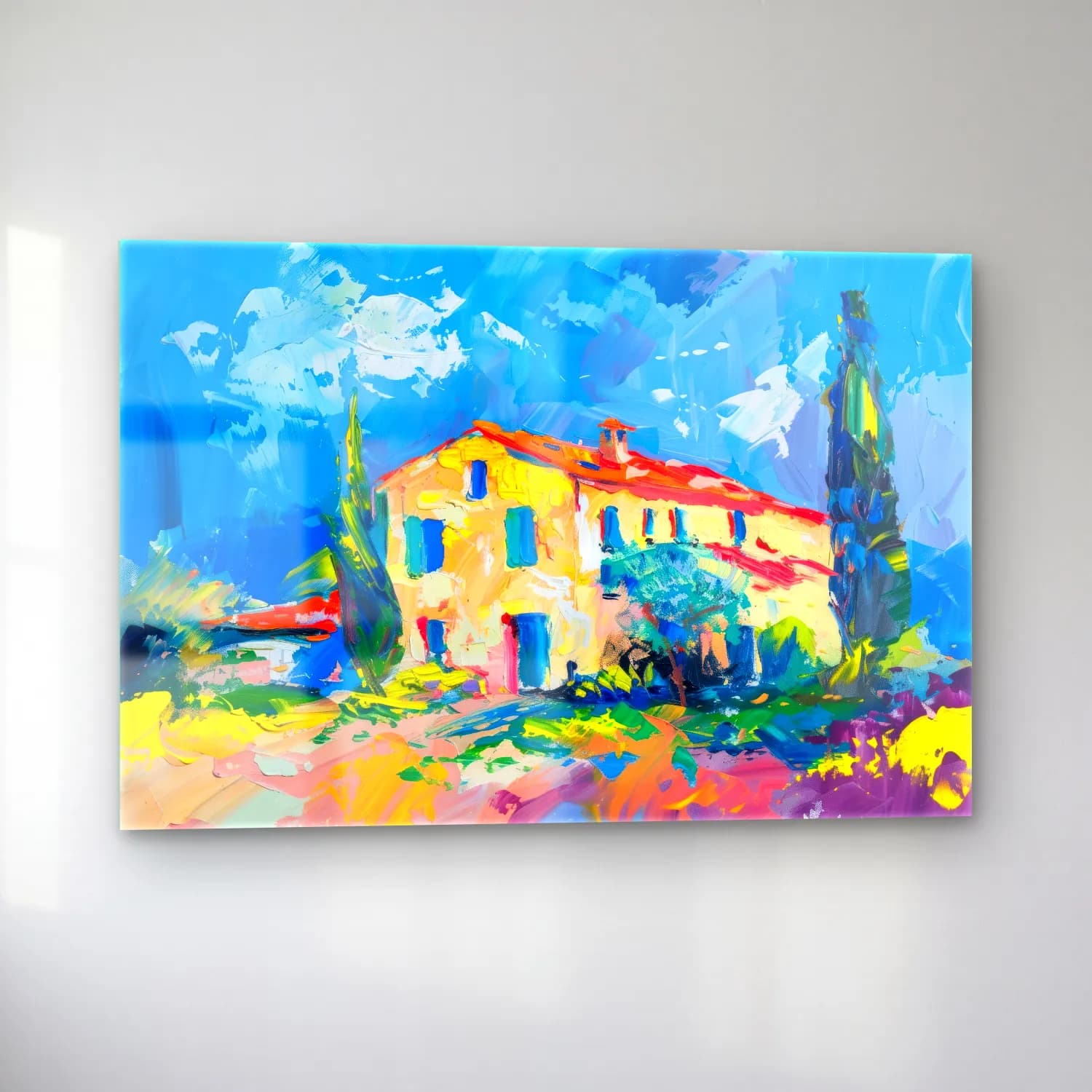 Empresyonist Kır Evi – Pastel Tonlar cam tablo — sol açıdan görünüm