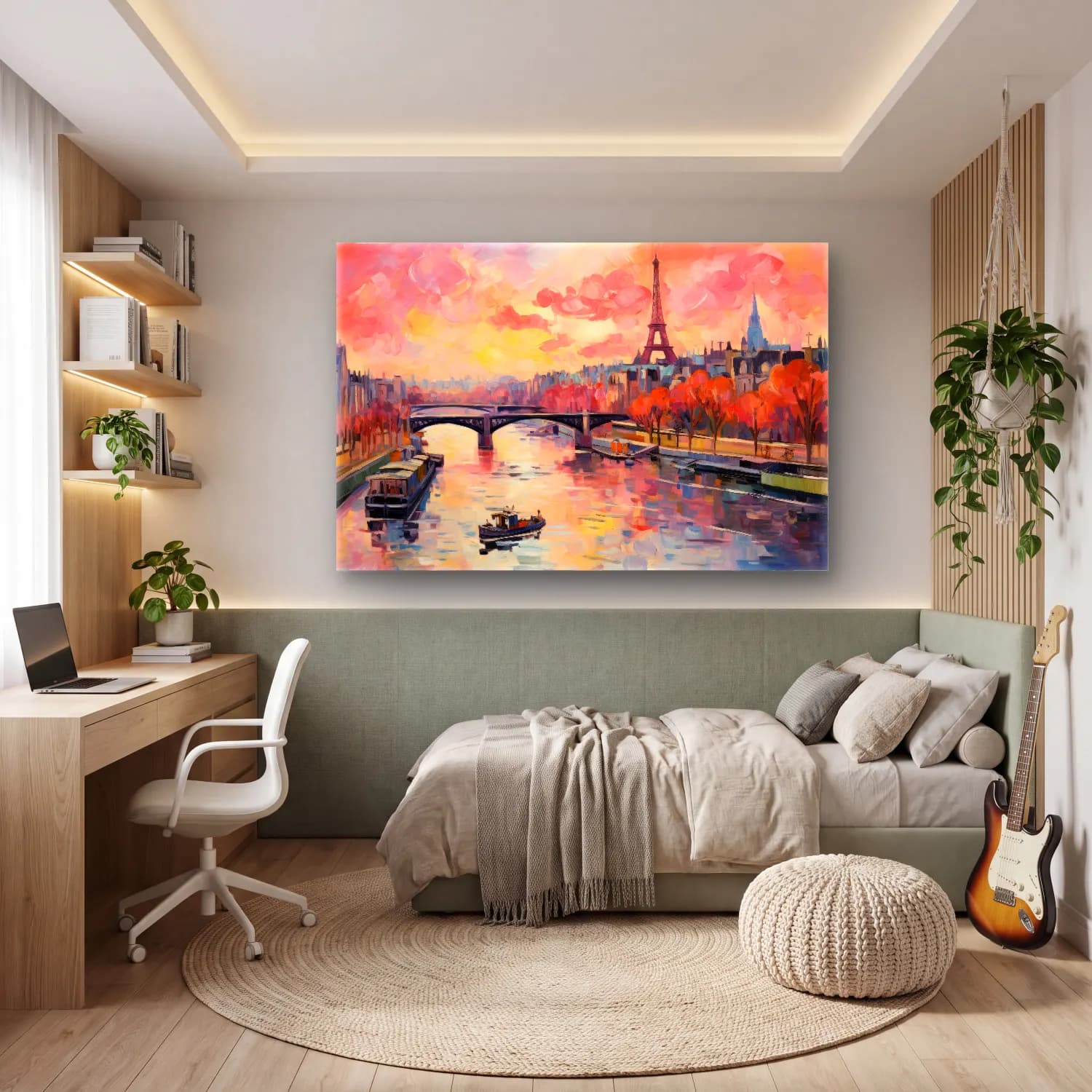 Empresyonist Paris ve Eyfel Kulesi – Pembe Tonlar cam tablo — genç odasında