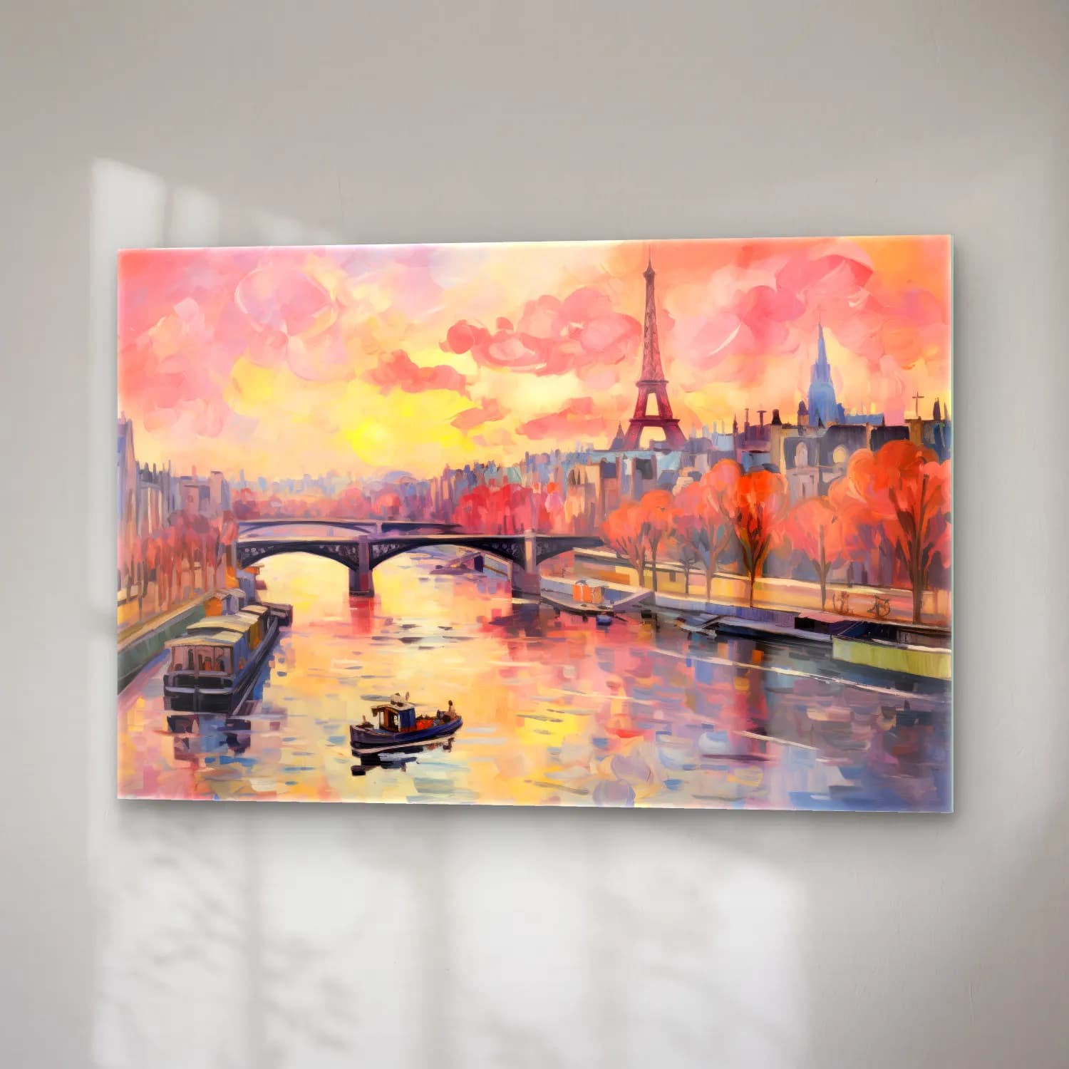 Empresyonist Paris ve Eyfel Kulesi – Pembe Tonlar cam tablo — sağ açıdan görünüm