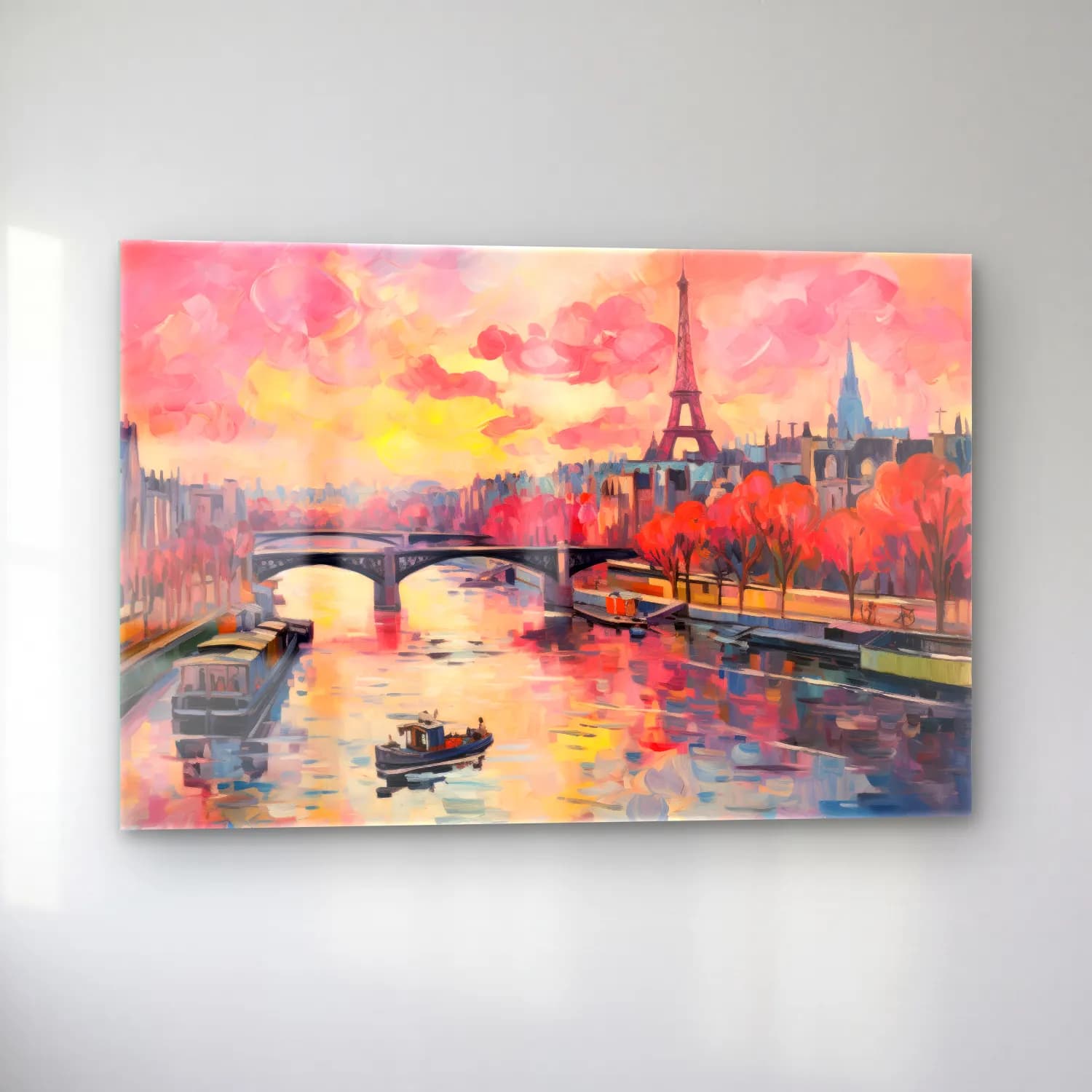 Empresyonist Paris ve Eyfel Kulesi – Pembe Tonlar cam tablo — sol açıdan görünüm