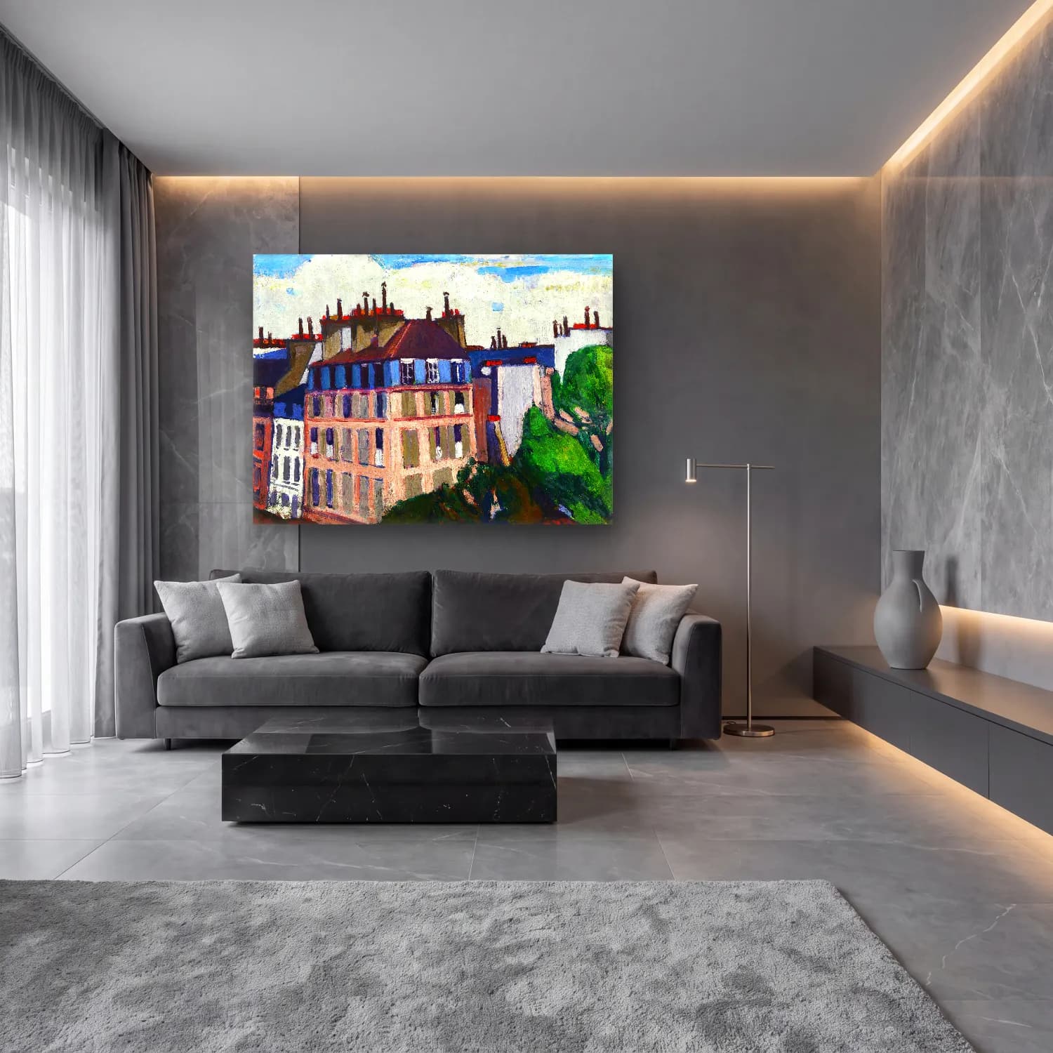 Empresyonist Paris ve Eyfel Kulesi – Pastel Tonlar cam tablo — lüks salon duvarında