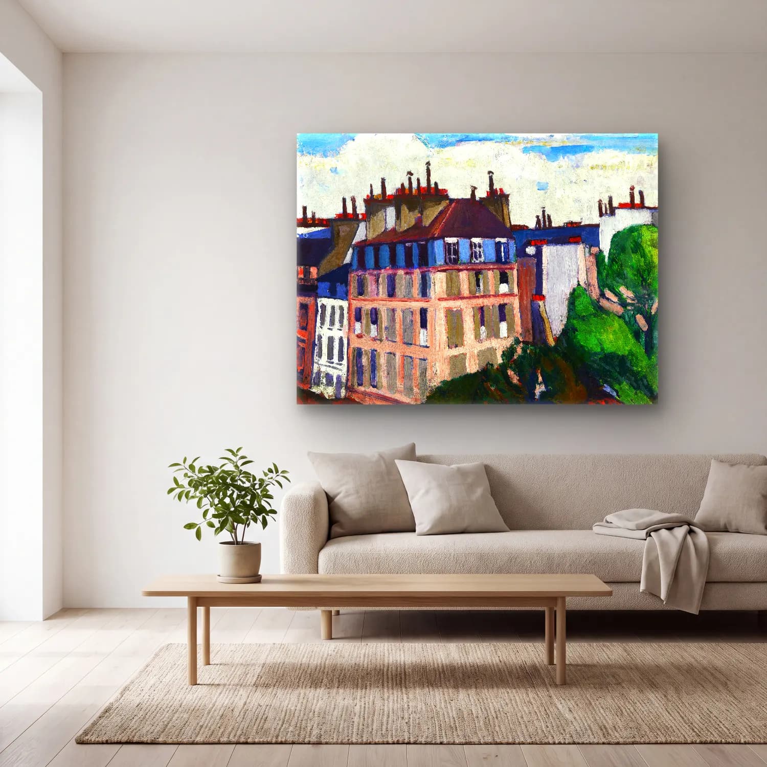 Empresyonist Paris ve Eyfel Kulesi – Pastel Tonlar cam tablo — açık renk salonda