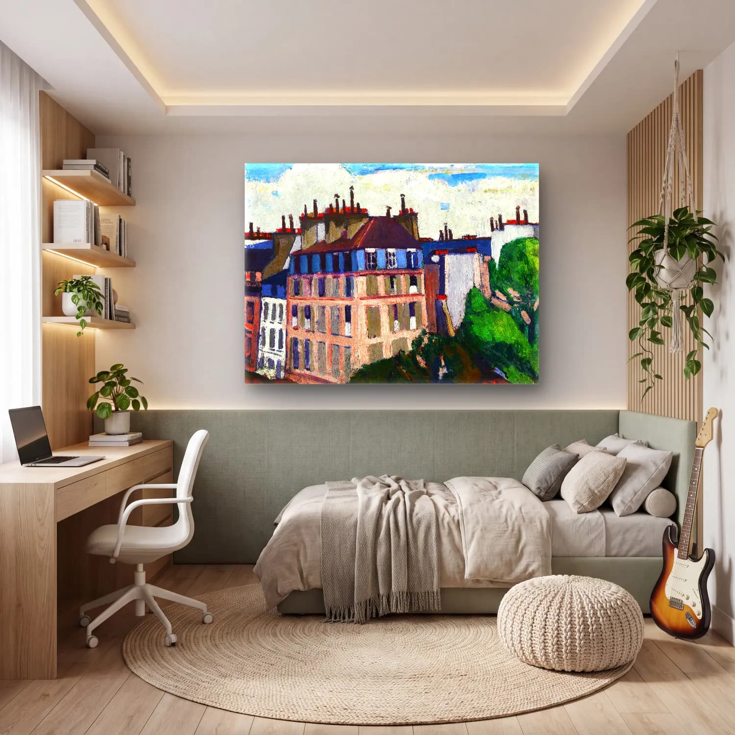 Empresyonist Paris ve Eyfel Kulesi – Pastel Tonlar cam tablo — genç odasında