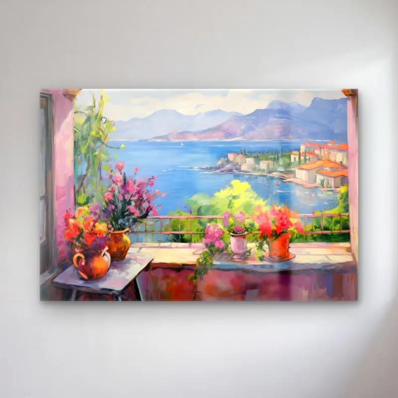 Yağlı Boya Akdeniz Sahil Kasabası No. 12 cam tablo — Yağlı Boya Akdeniz Sahil Kasabası No. 12 — yağlı boya akdeniz sahil kasabası