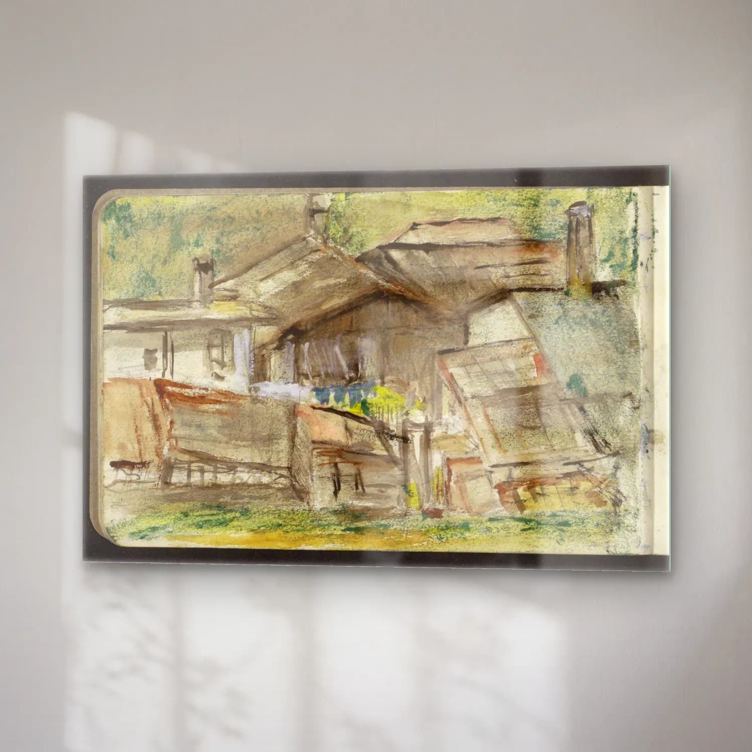 Suluboya Kır Evi No. 18 cam tablo — sağ açıdan görünüm