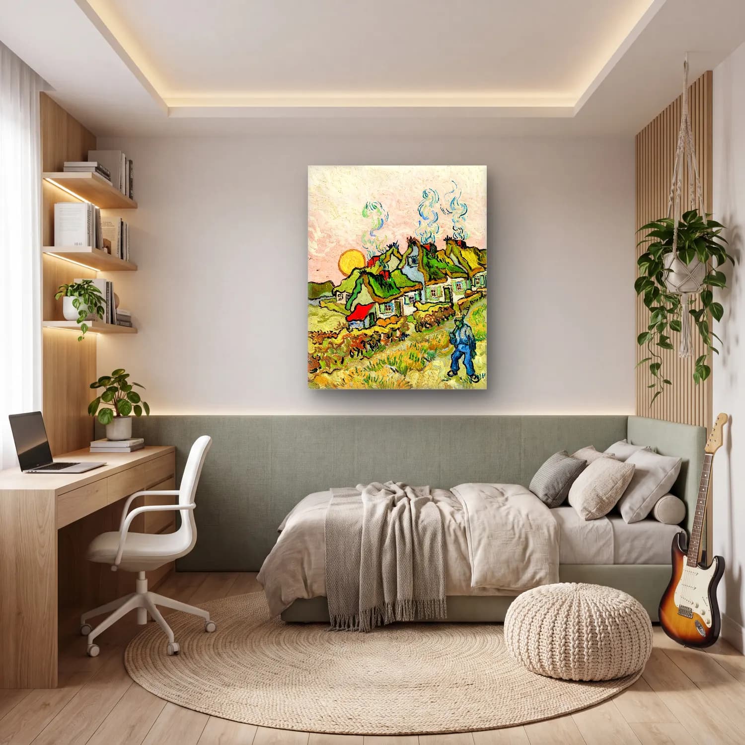Empresyonist Kır Evi – Yeşil Tonlar cam tablo — genç odasında