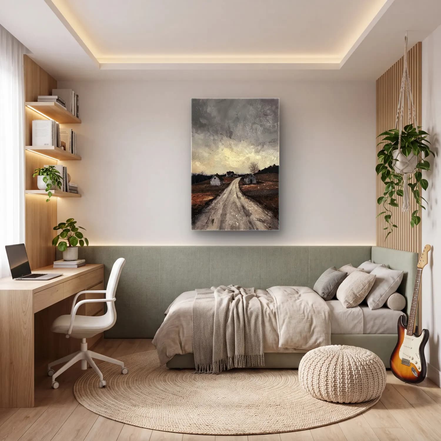 Yağlı Boya Kır Evi No. 20 cam tablo — genç odasında