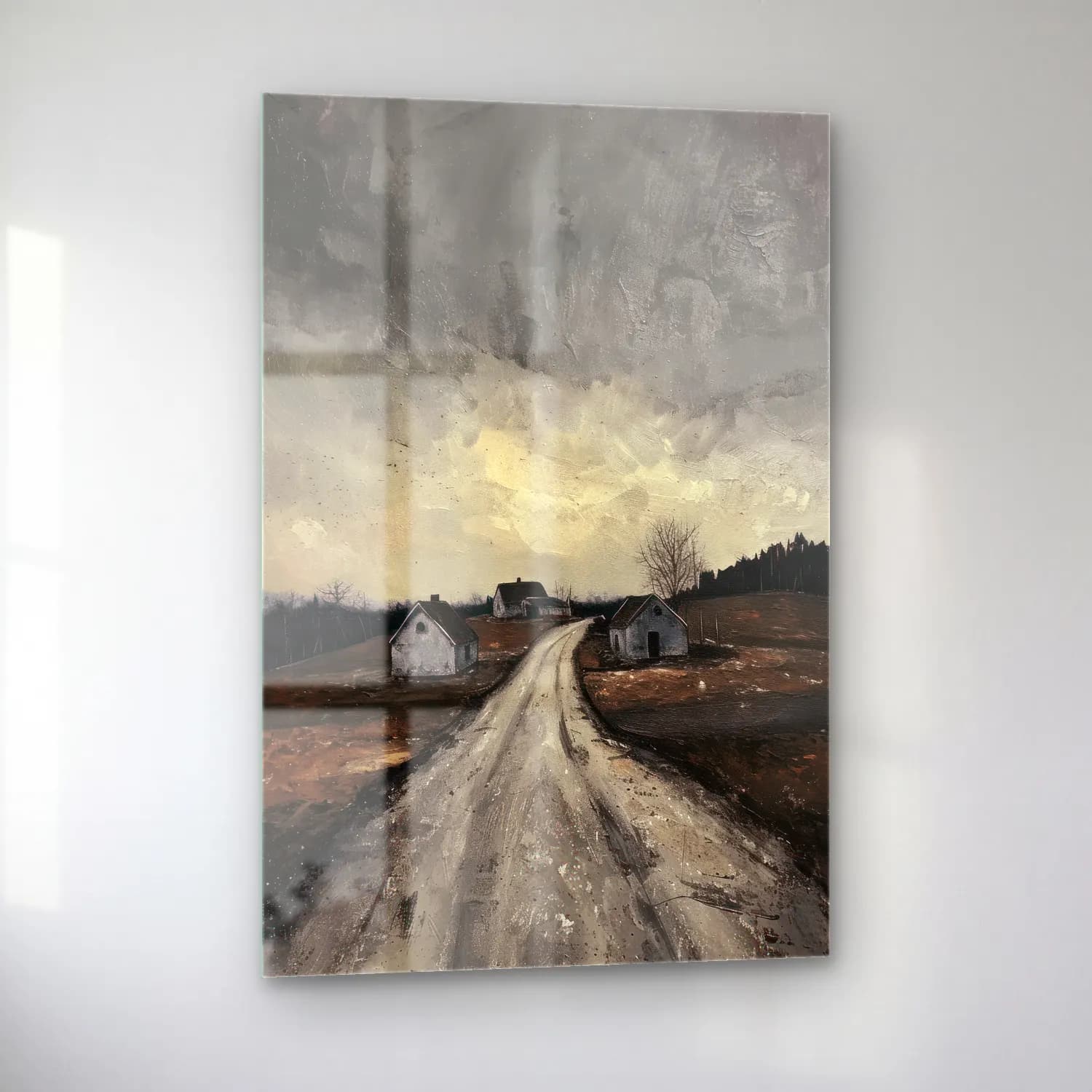 Yağlı Boya Kır Evi No. 20 cam tablo — sol açıdan görünüm