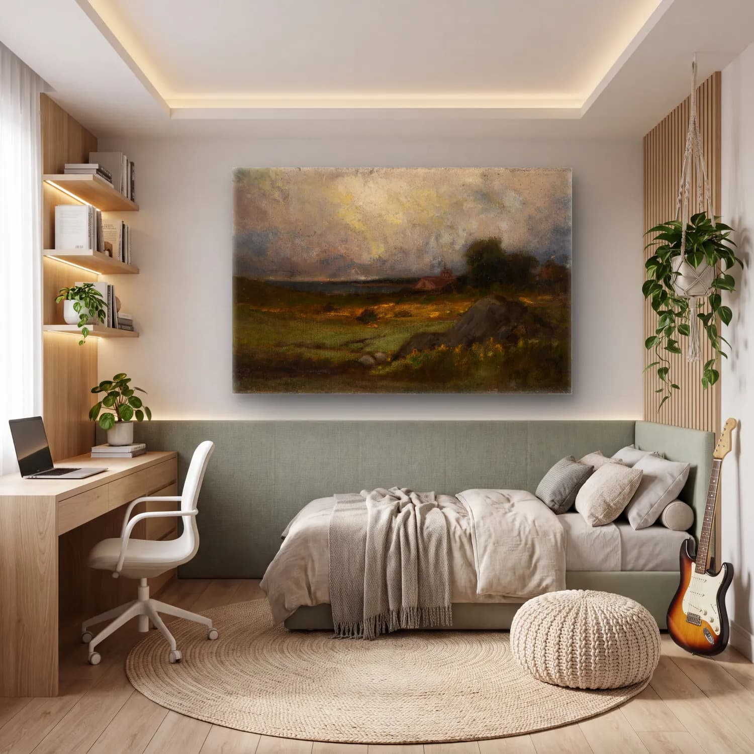 Yağlı Boya Kır Evi No. 24 cam tablo — genç odasında