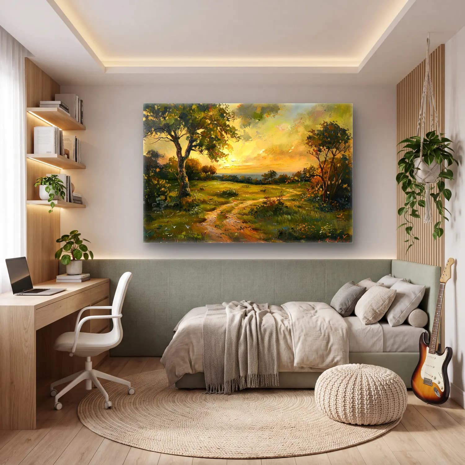 Yağlı Boya Kır Evi No. 31 cam tablo — genç odasında