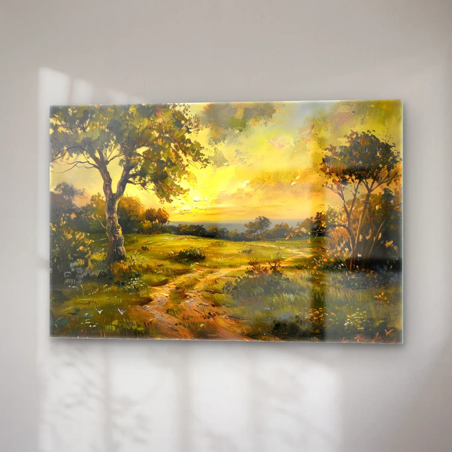 Yağlı Boya Kır Evi No. 31 cam tablo — sağ açıdan görünüm
